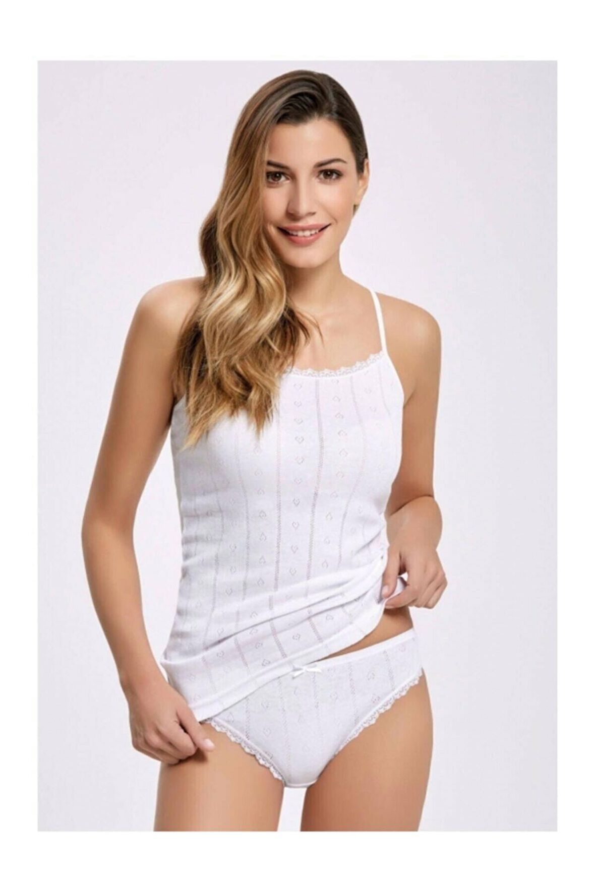 Tutku 5 Adet Beyaz Renk Jakarlı İp Askılı Atlet