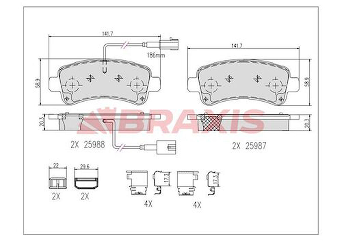Braxıs Aa0614 Fren Balatası Arka Fıslı Ducato 14> Boxer 14> Jumper 14>