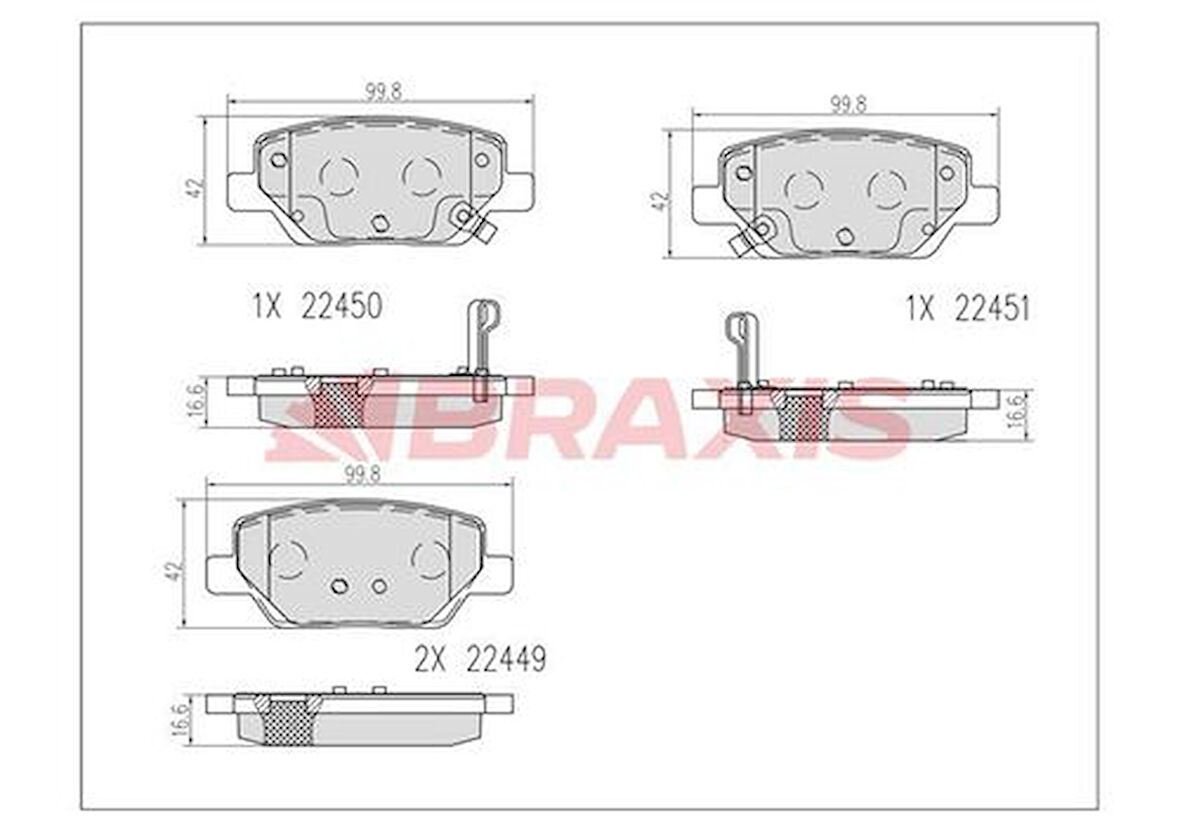 Braxıs Ab0609 Arka Fren Balatası Egea 1.3D Multıjet 1.4 1.4Lpg 1.6 1.6D Multıjet