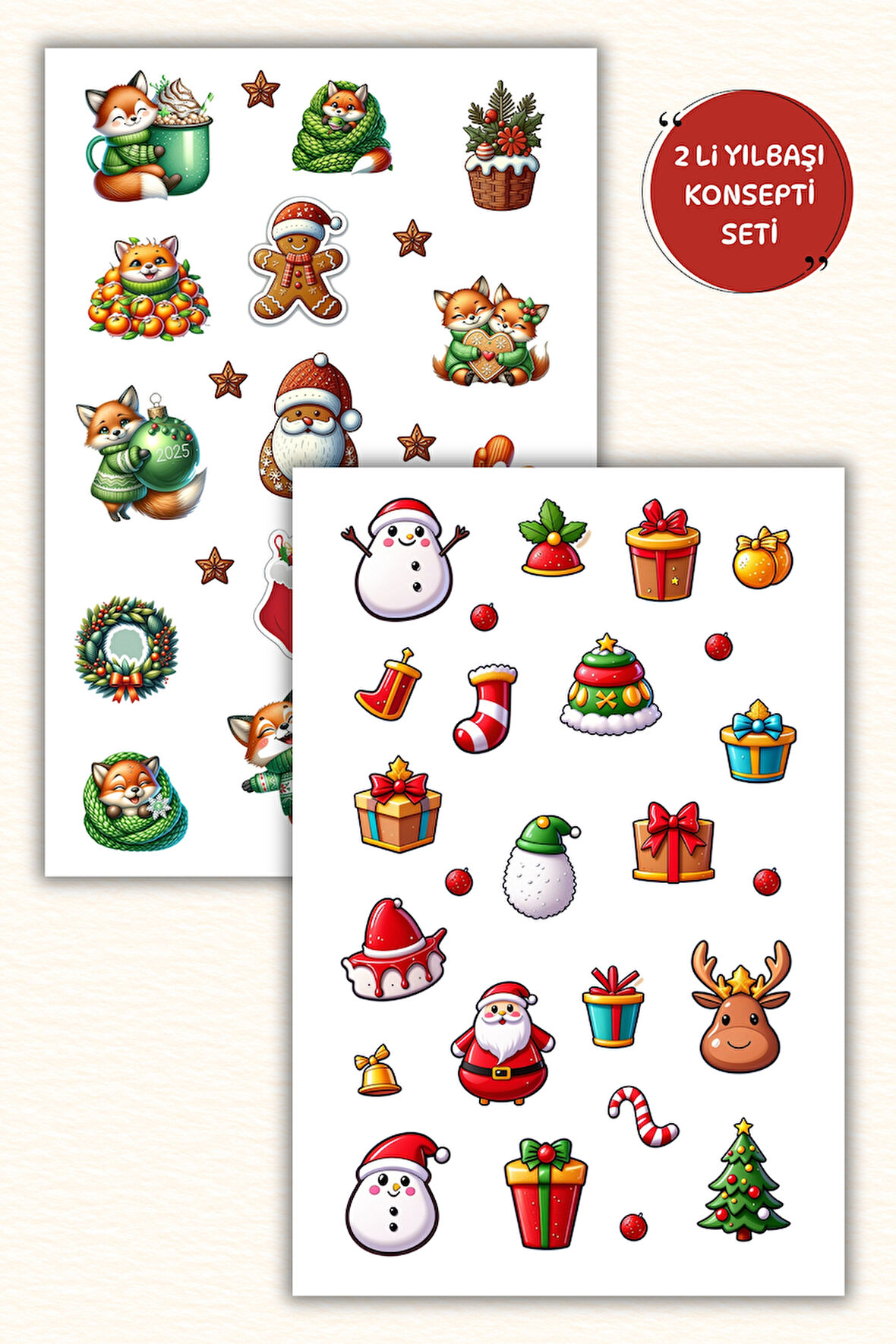 2'Li Yılbaşı/Yeni Yıl Temalı Sticker Seti Bullet Journal Ajanda için uygun