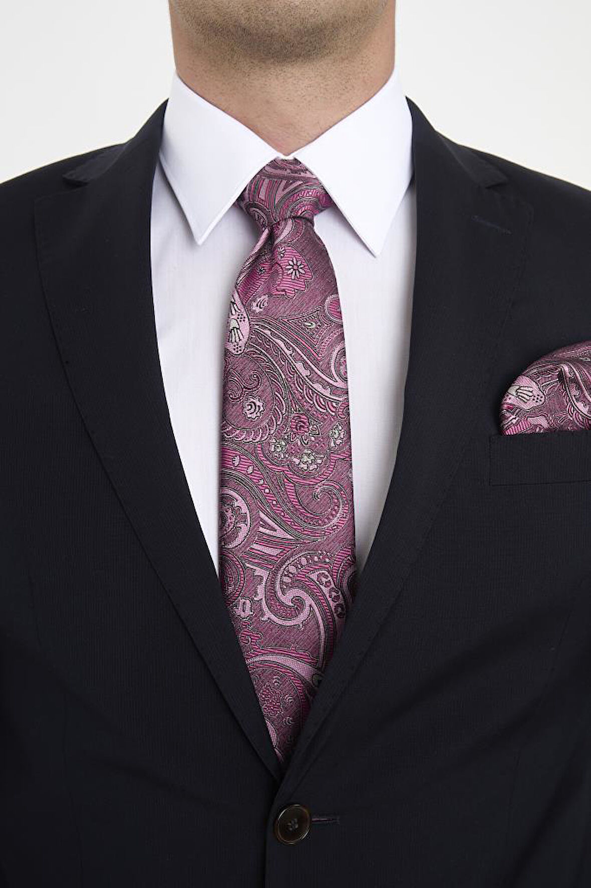 Brianze Pembe Şal Motif Desen Kravat Mendil Set