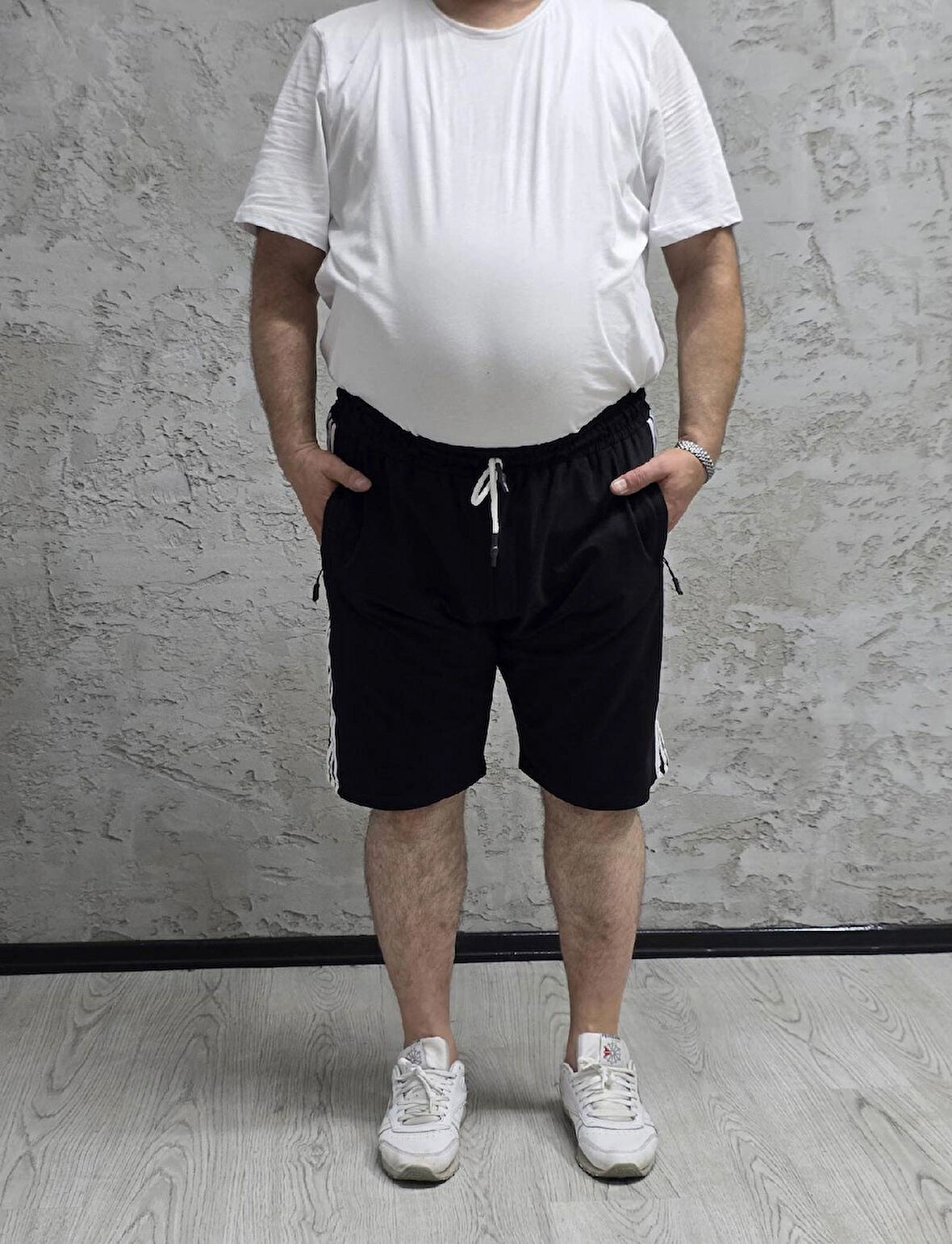 BLACK STEEL-2245-BATTAL BEDEN ŞERİTLİ ŞORT