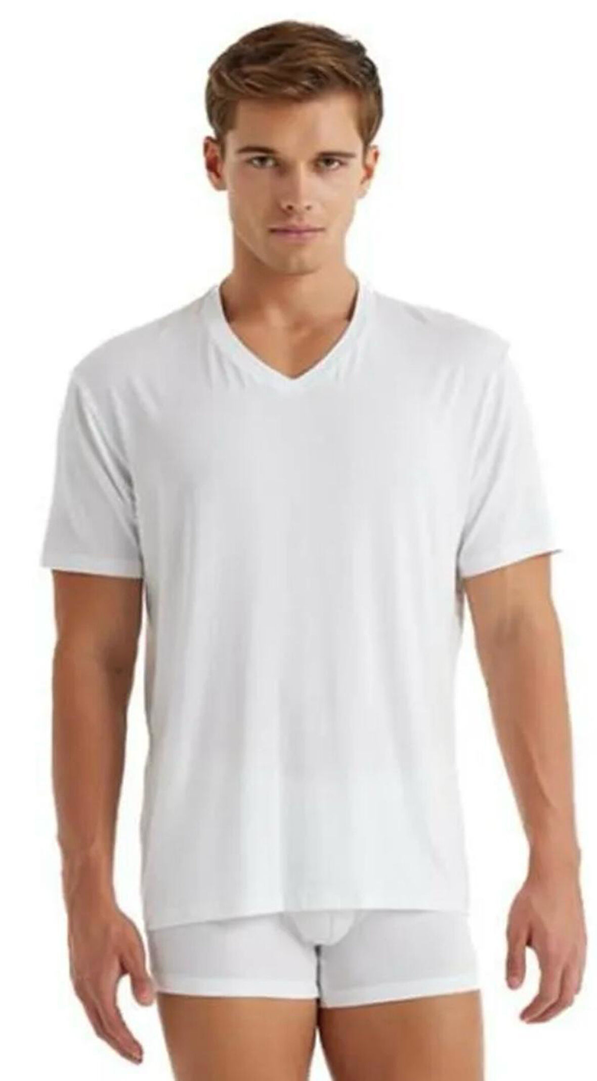 BLACKSPADE Erkek Tekli Modal V Yaka Kısa Kol Silver T-shirt  9308-BS  BEYAZ