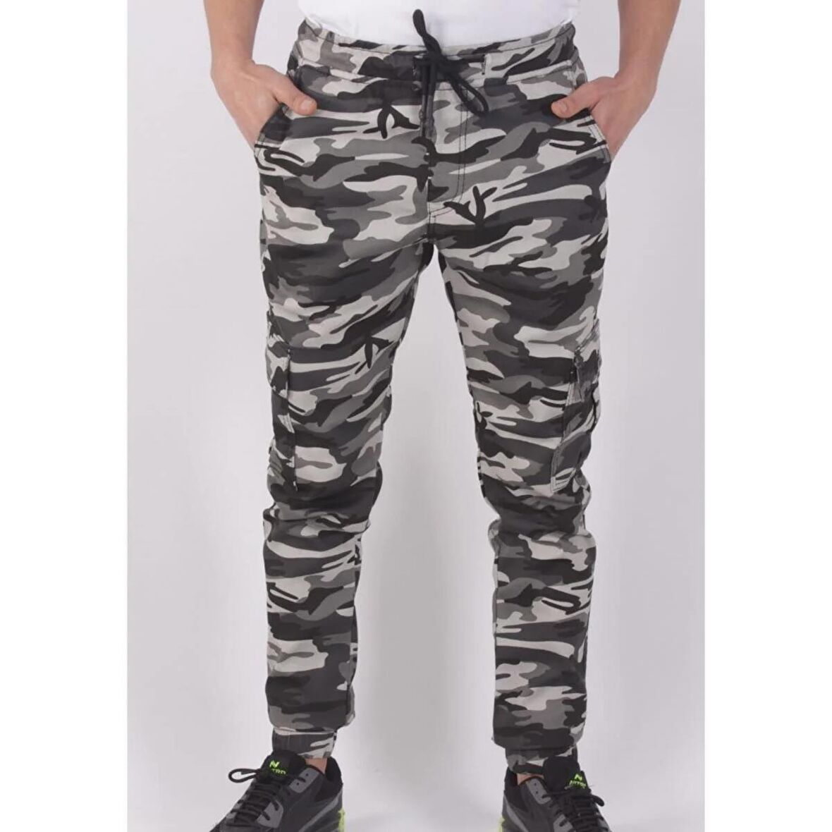 BLACK STEEL SLİM FİT,BEL VE PAÇA LASTİKLİ,KARGO CEPLİ KAMUFLAJ DESEN PANTOLON-91000