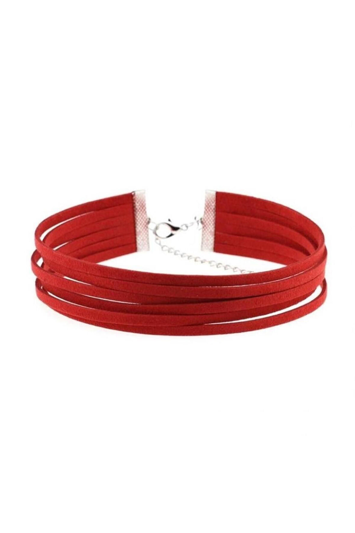 Kırmızı Renk Süet Kadın Choker Kolye