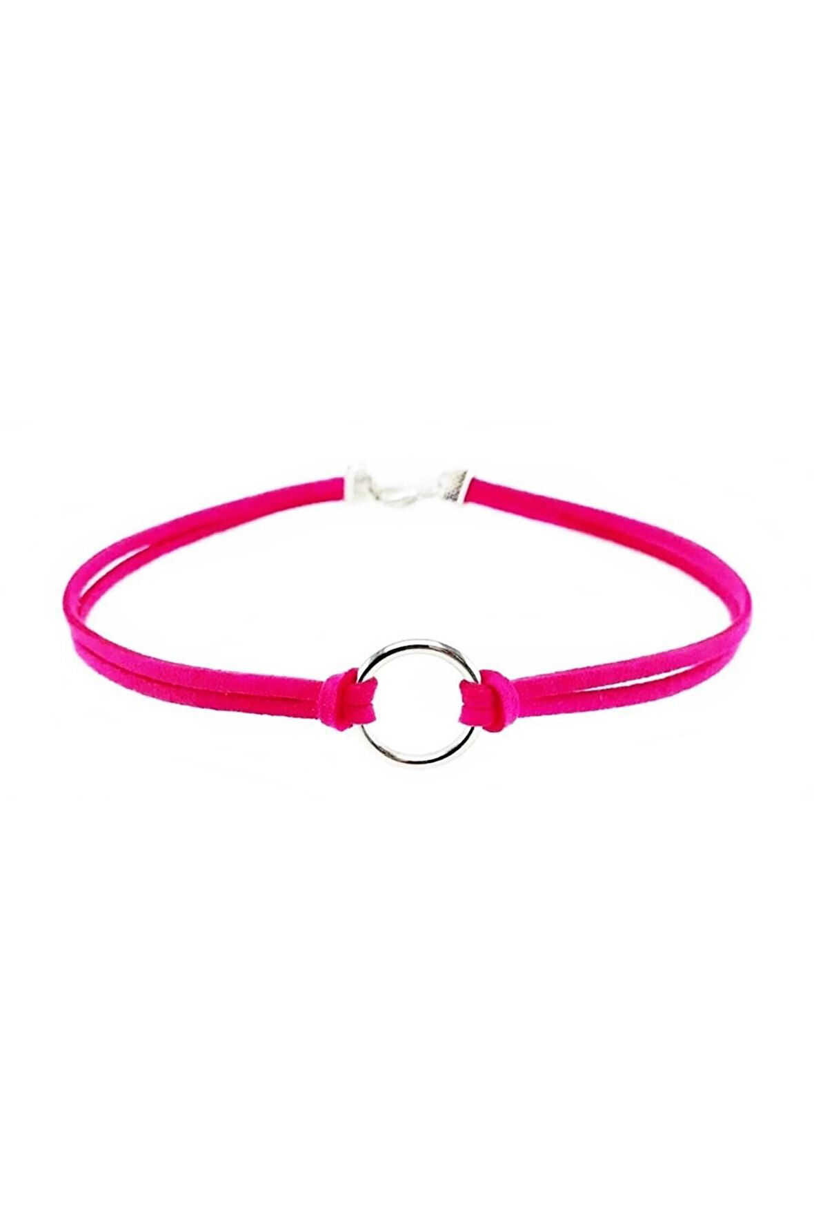 Fuşya Renk Kadın Süet Round Choker