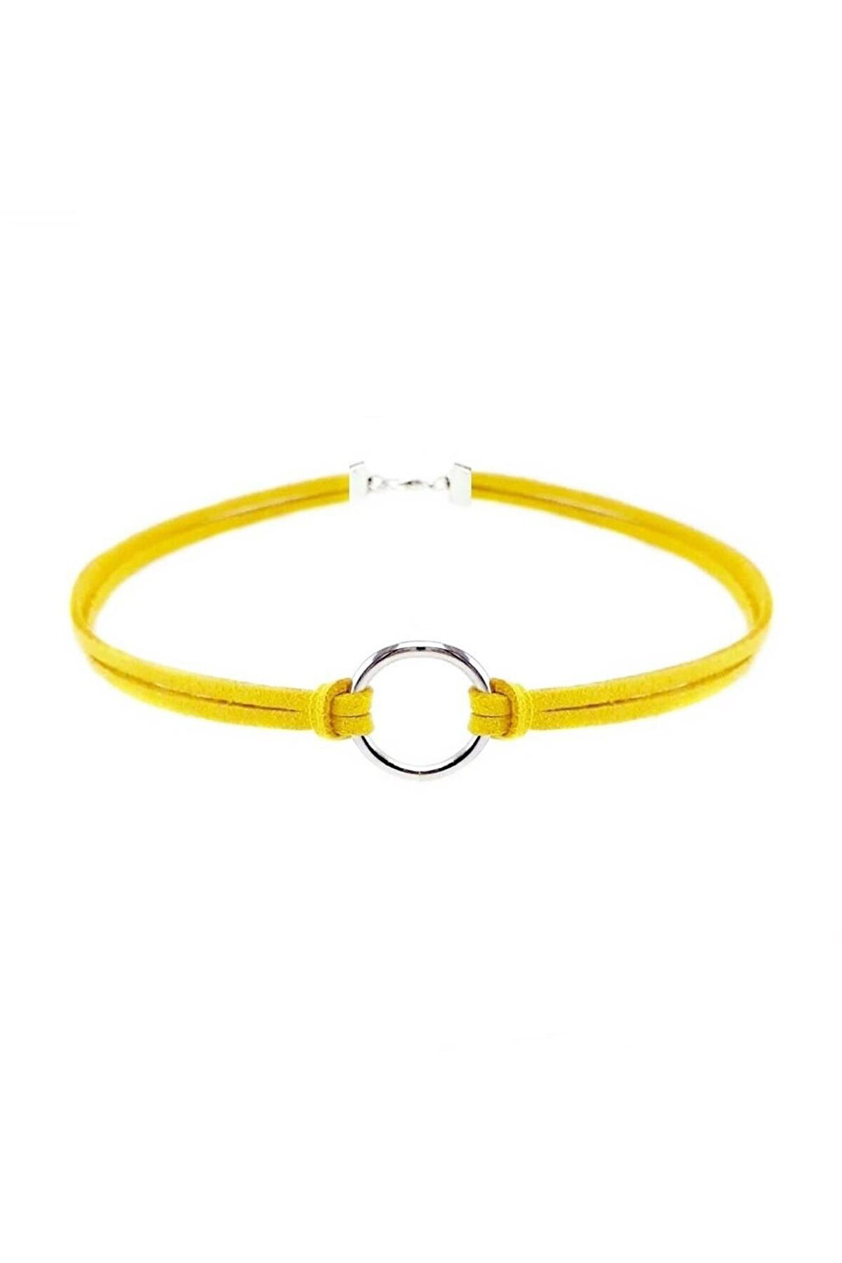 Sarı Renk Kadın Süet Round Choker