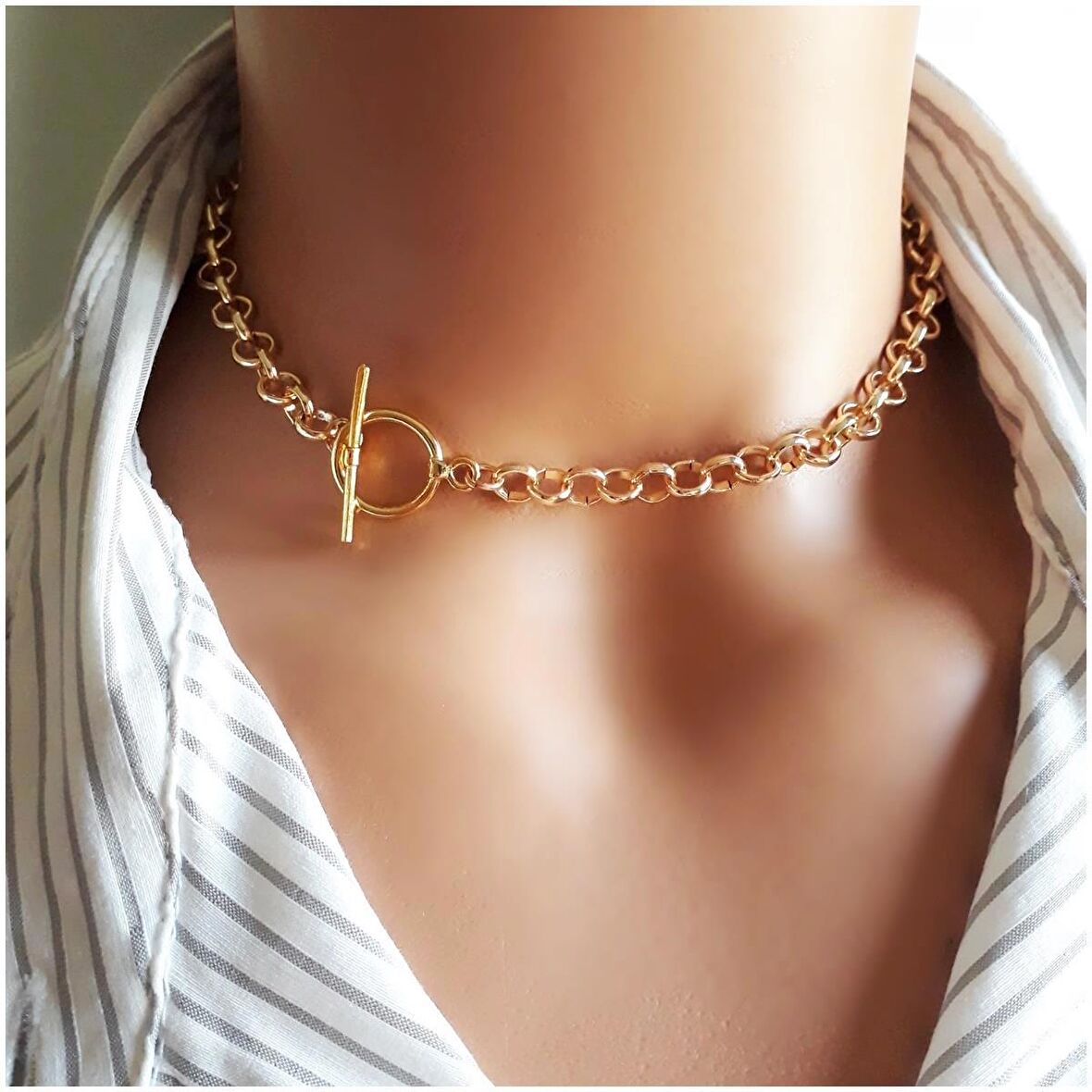 Gold Renk Zincir Choker Kadın Kolye - 35 cm 