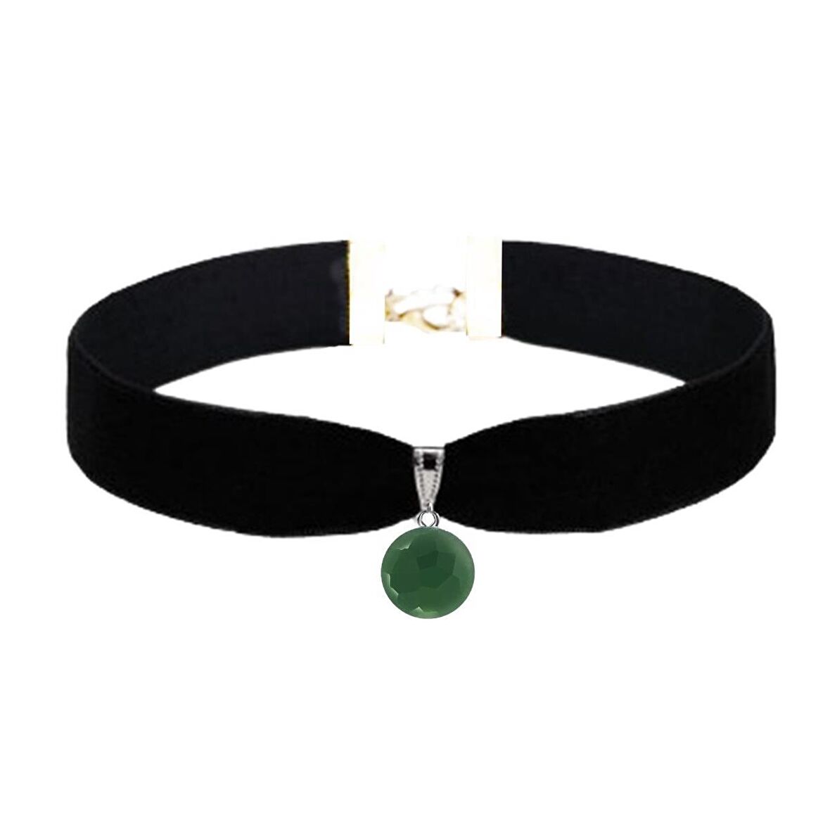 Yeşim Taşı Doğal Taş Kadın Siyah Kadife Choker Kolye