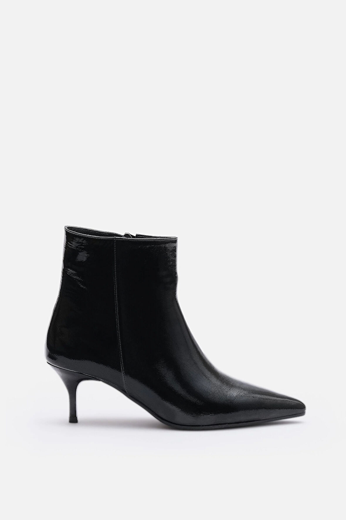 Bestyle NOIR Kadın Siyah Gerçek Rugan Deri İnce Topuklu  Fermuarlı Bot