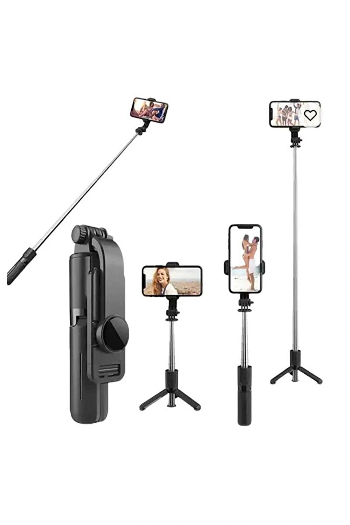 Bluetooth Uzaktan Kumandalı Telefon Tripodu ve Selfie Çubuğu – 3 Kademeli Yükseklik, 360° Döner Başlık, Masaüstü ve Taşınabilir