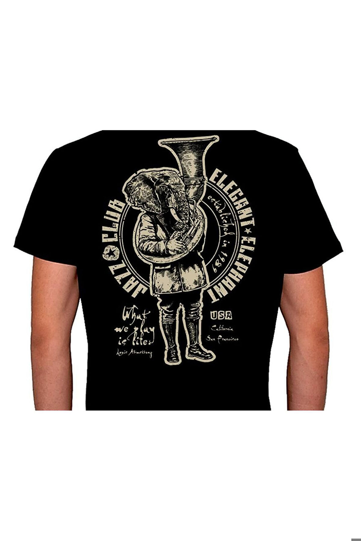 Elephant Fil Saksafon Music Retro Tişört Unisex T-shirt