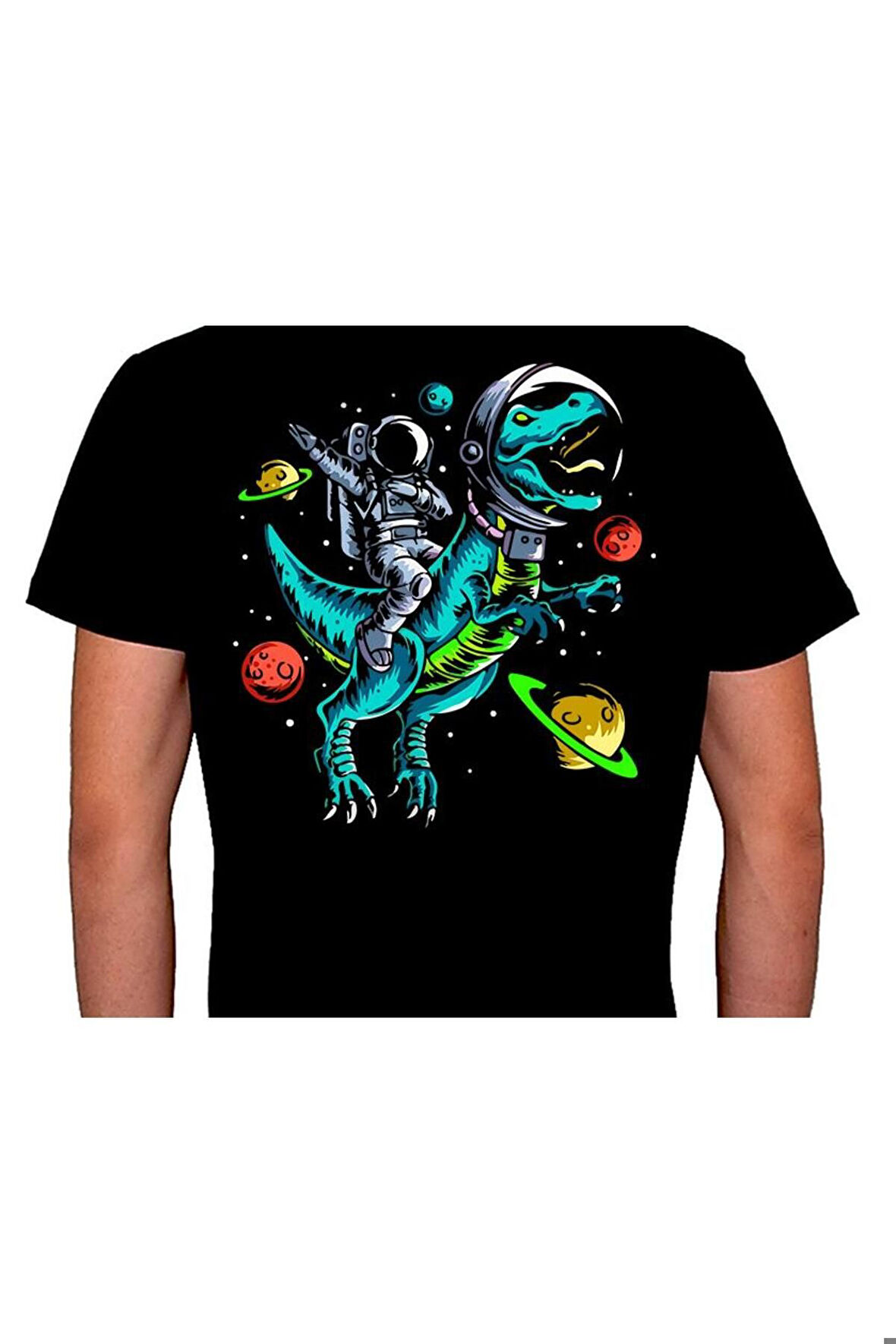 Summer Astronaut Cosmos Space Dinosaur Tişört Unisex T-shirt