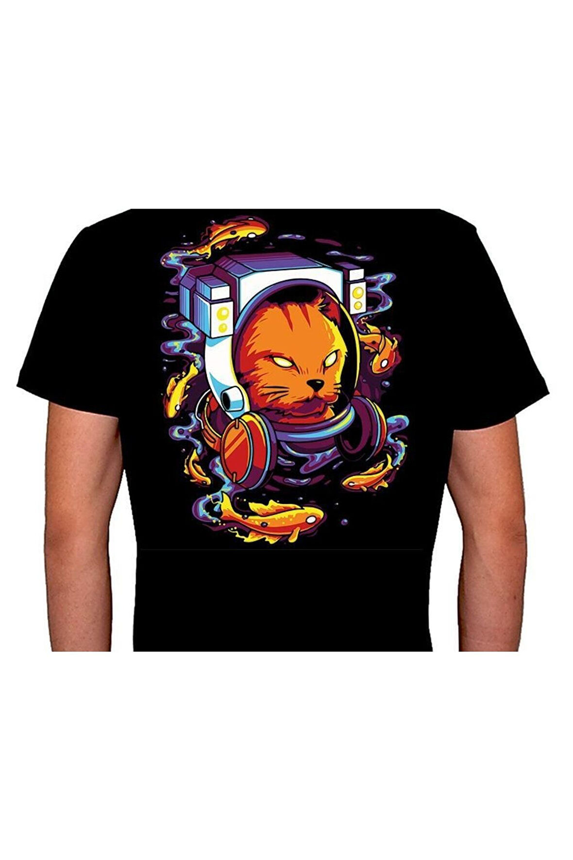 Astronot Cat Hipster Fish Cat Kedi Tişört Unisex T-shirt