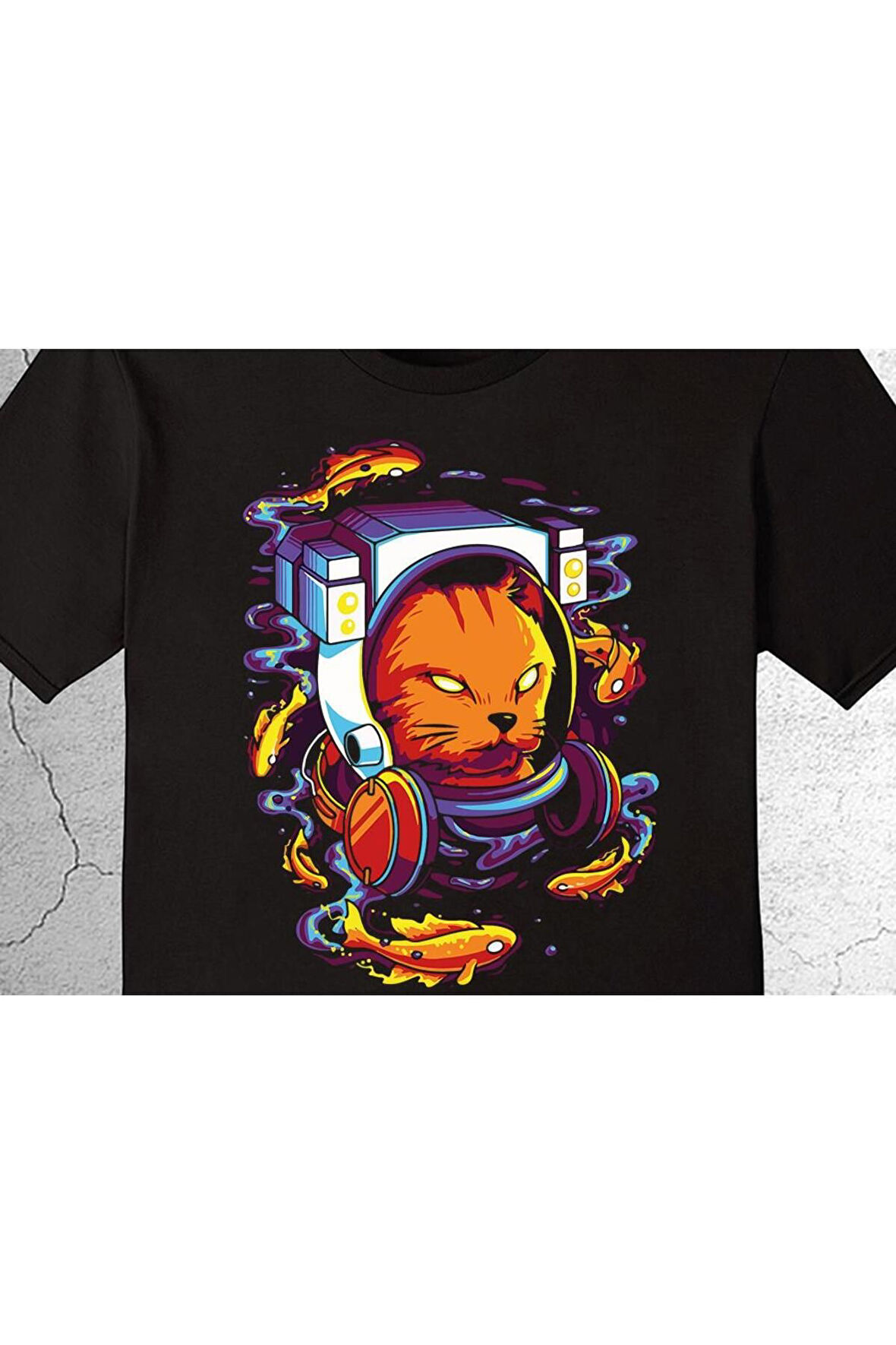Astronot Cat Hipster Fish Cat Kedi Tişört Çocuk T-shirt