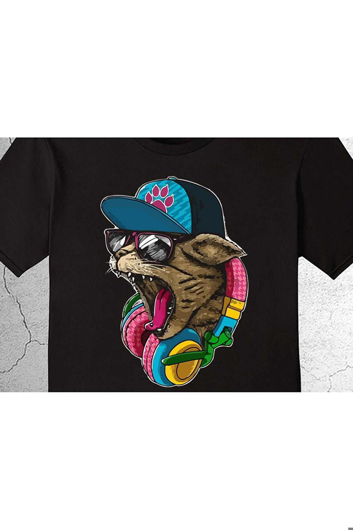 Cat Hip-hop Kulaklık Rap Tişört Çocuk T-shirt