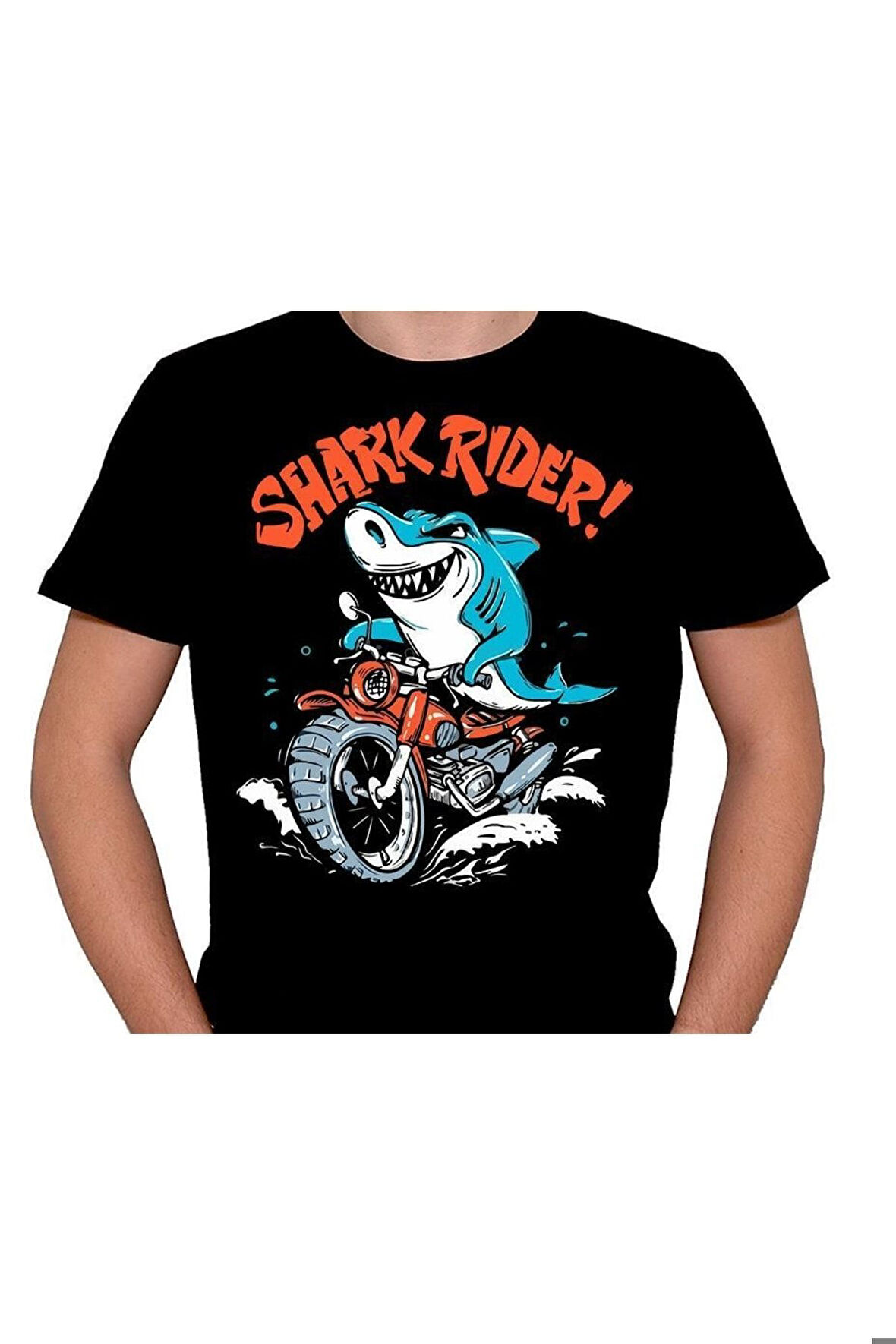 Shark Rider Köpekbalığı Sürücü Motor Motorsiklet Tişört Unisex T-shirt