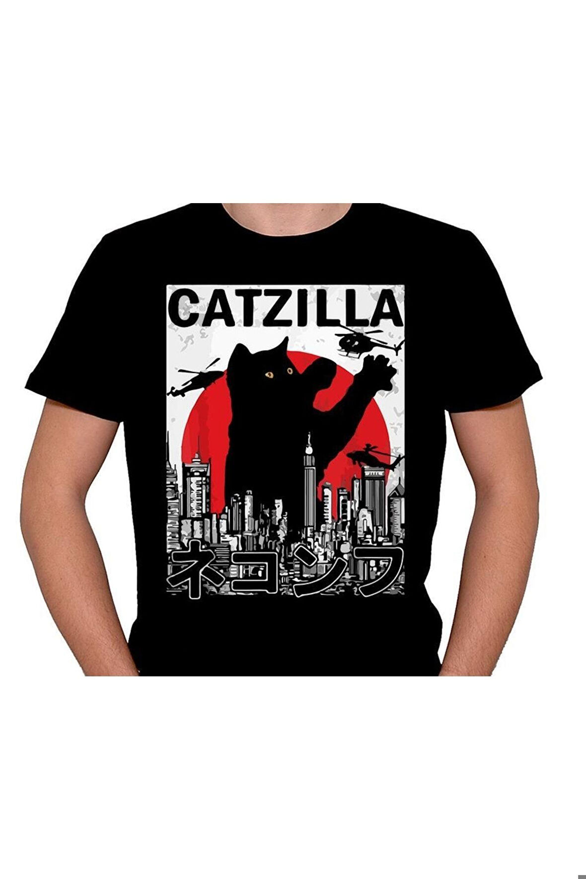 Cat Kedi Catzilla Japanese Godzilla Tişört Unisex T-shirt
