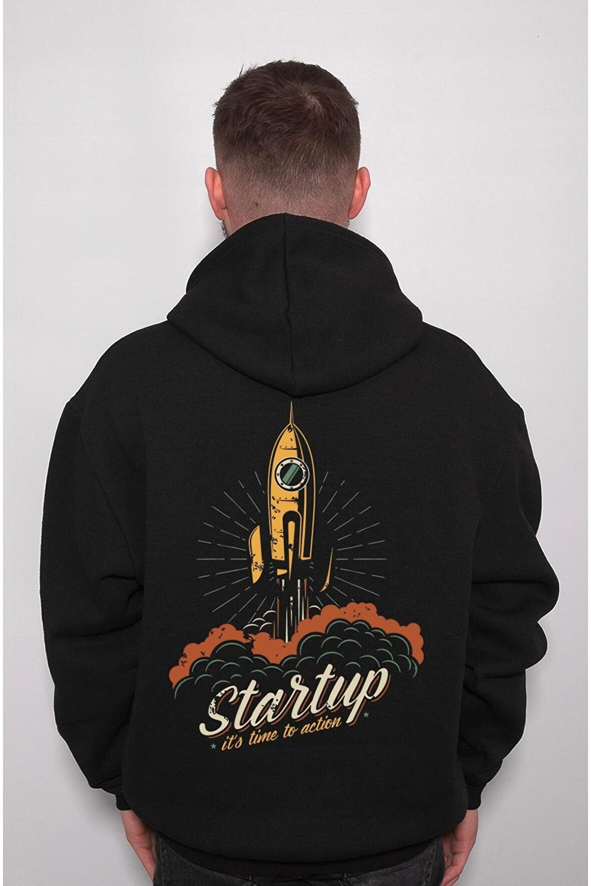 Uzay Cosmos Space Rocket Start Up Sweatshirt Unisex Kapüşonlu Hoodie