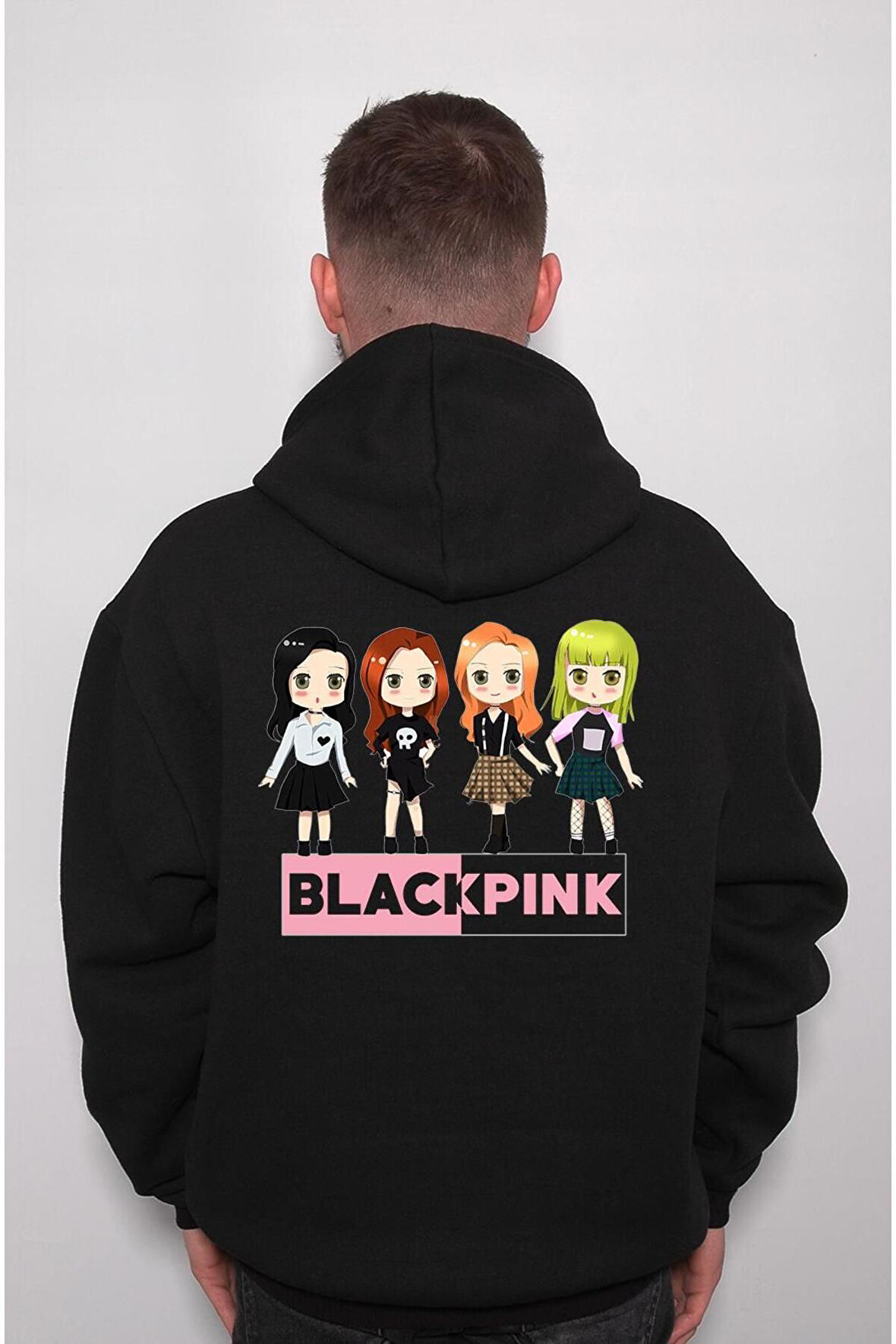 Chibi Black Pink Kore Korea Sweatshirt Unisex Kapüşonlu Hoodie