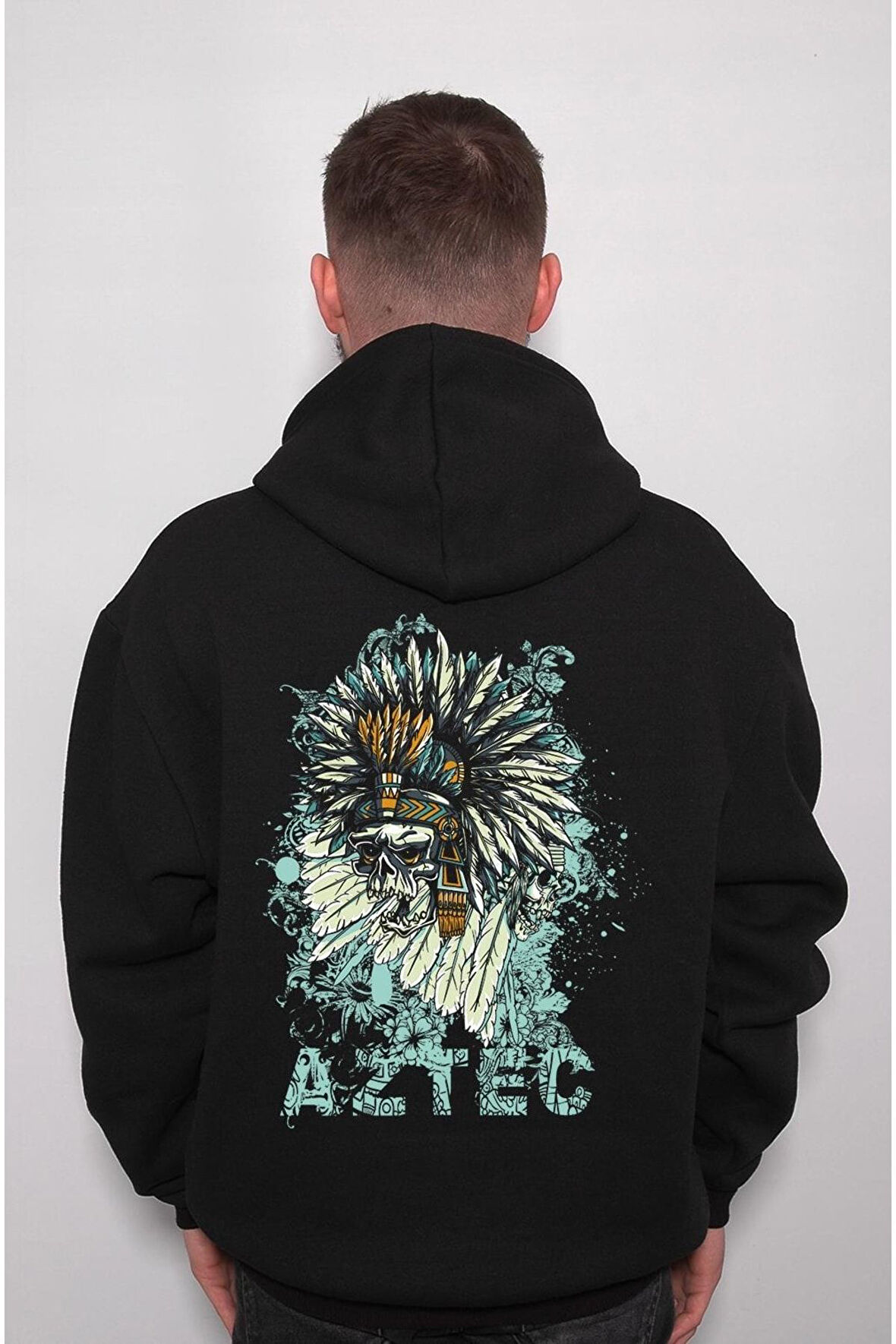 Aztec Skull Kızıldereli Kuru Kafa Sweatshirt Unisex Kapüşonlu Hoodie