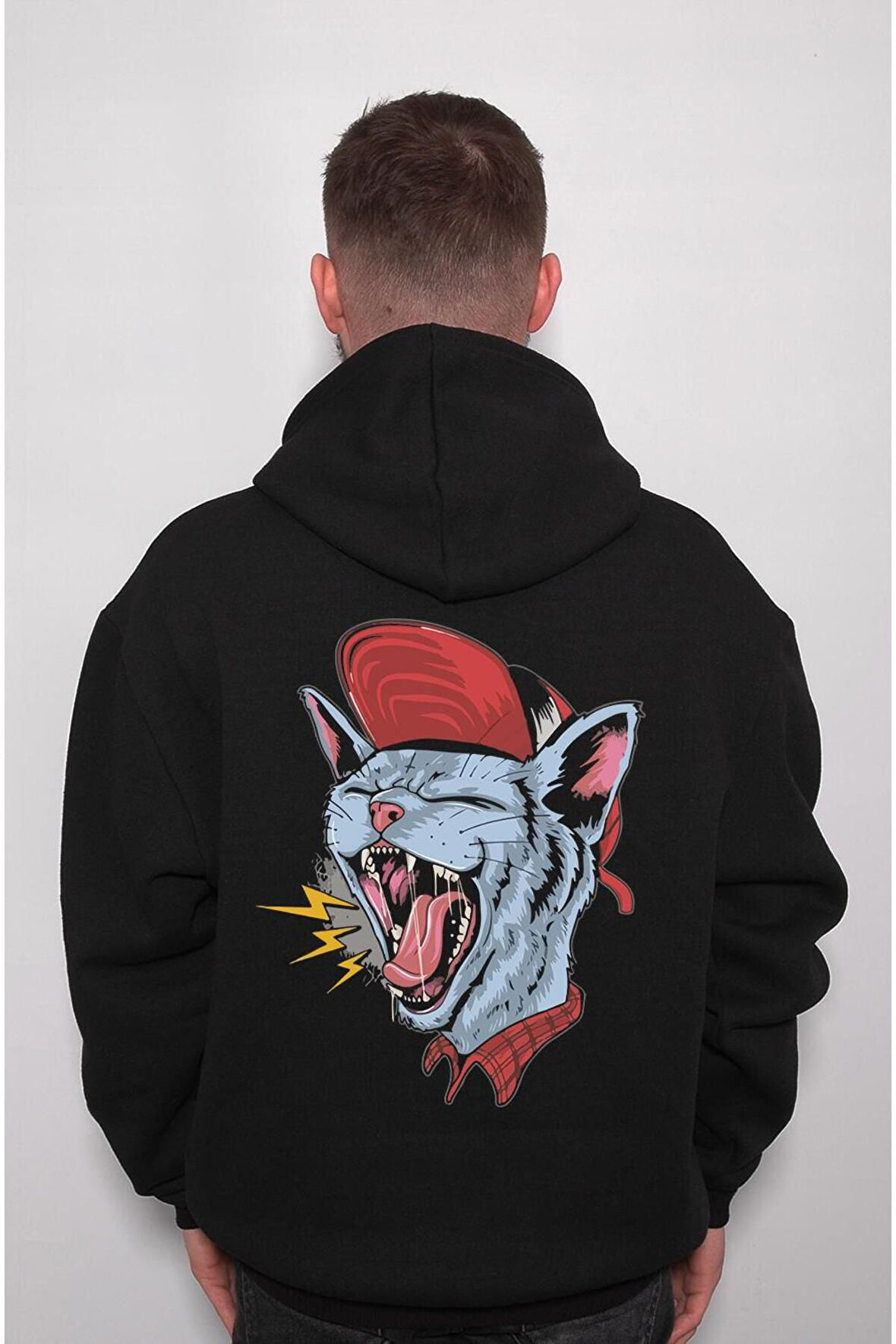 Kedi Cat Hip Hop Cat Retro Sweatshirt Unisex Kapüşonlu Hoodie