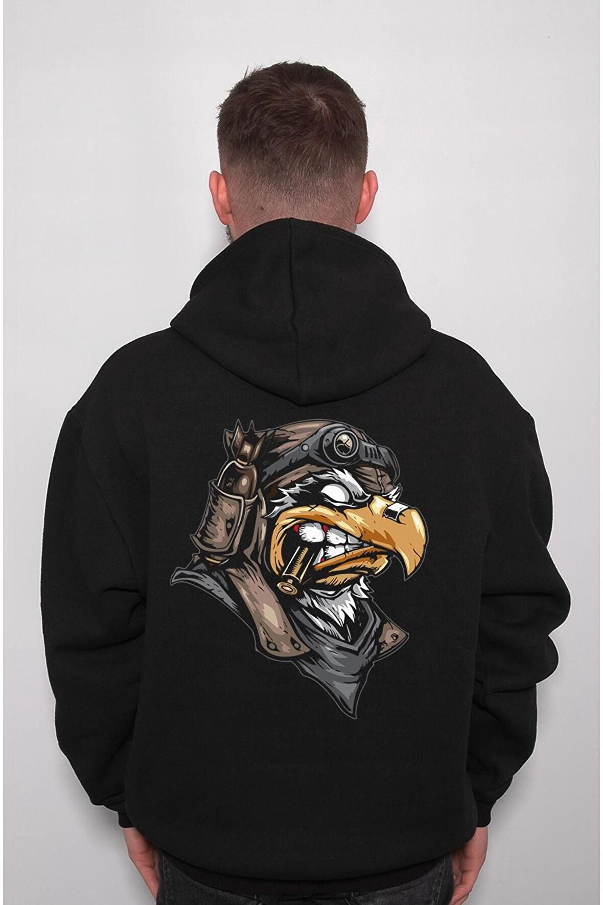 Kartal Angry Eagle Bullet Kask Sweatshirt Unisex Kapüşonlu Hoodie