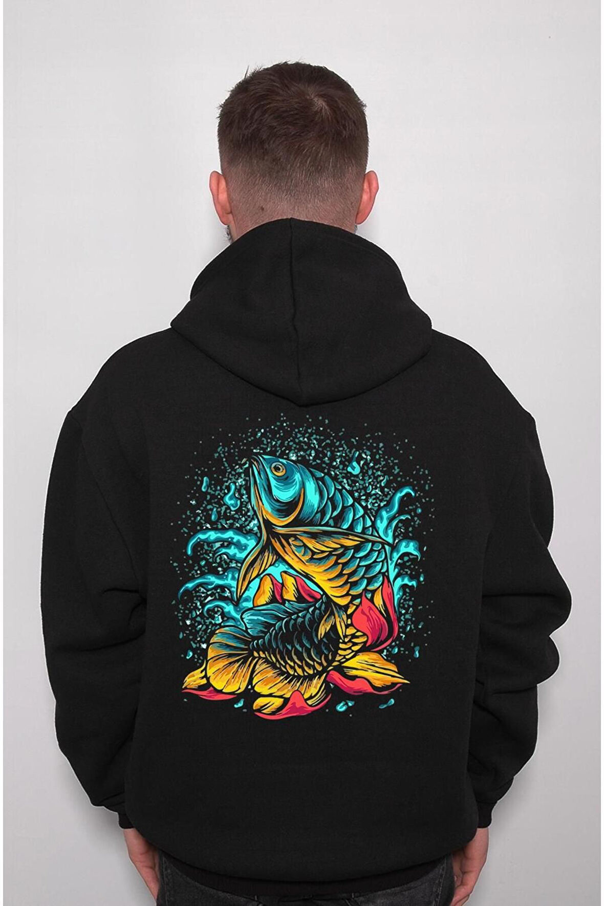 Fish Balık Retro Koi Balığı Sweatshirt Unisex Kapüşonlu Hoodie