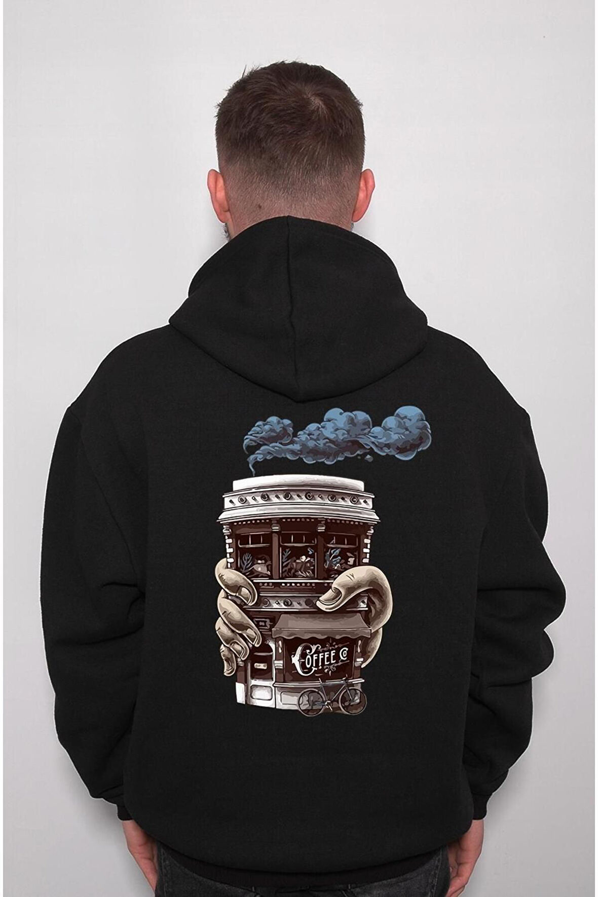 Coffee Bisiklet Kahve Duman Barista Vintage Sweatshirt Unisex Kapüşonlu Hoodie