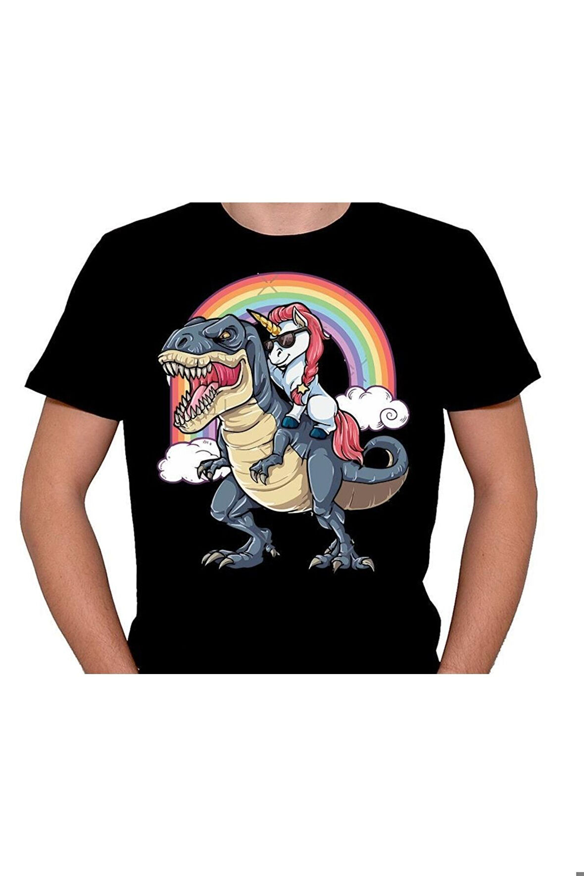 Dinazor Dinasour Unicorn Gökkuşağı Rainbow Tişört Unisex T-shirt