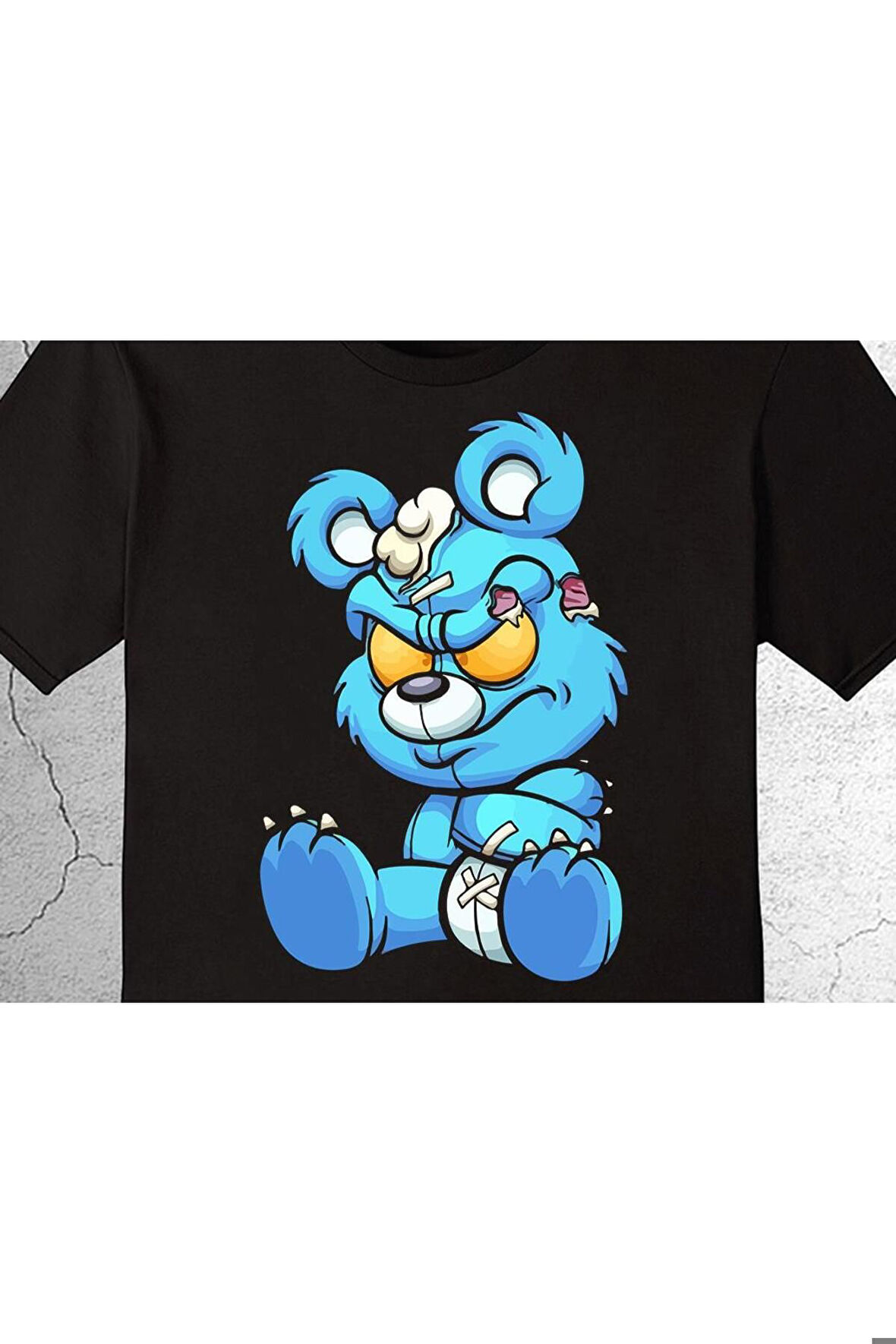 Angry Cartoon Blue Teddy Bear Tişört Çocuk T-shirt