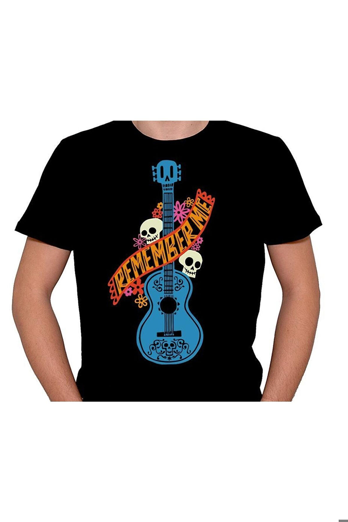 Guitar Gitar Remember Me Skull Kuru Kafa Flowers Tişört Unisex T-shirt