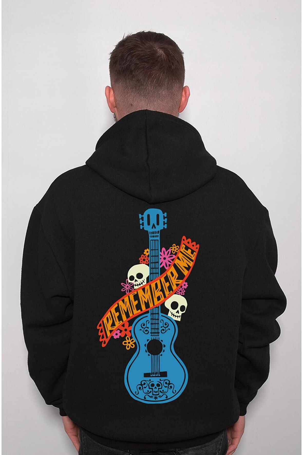 Guitar Gitar Remember Me Skull Kuru Kafa Flowers Sweatshirt Unisex Kapüşonlu Hoodie