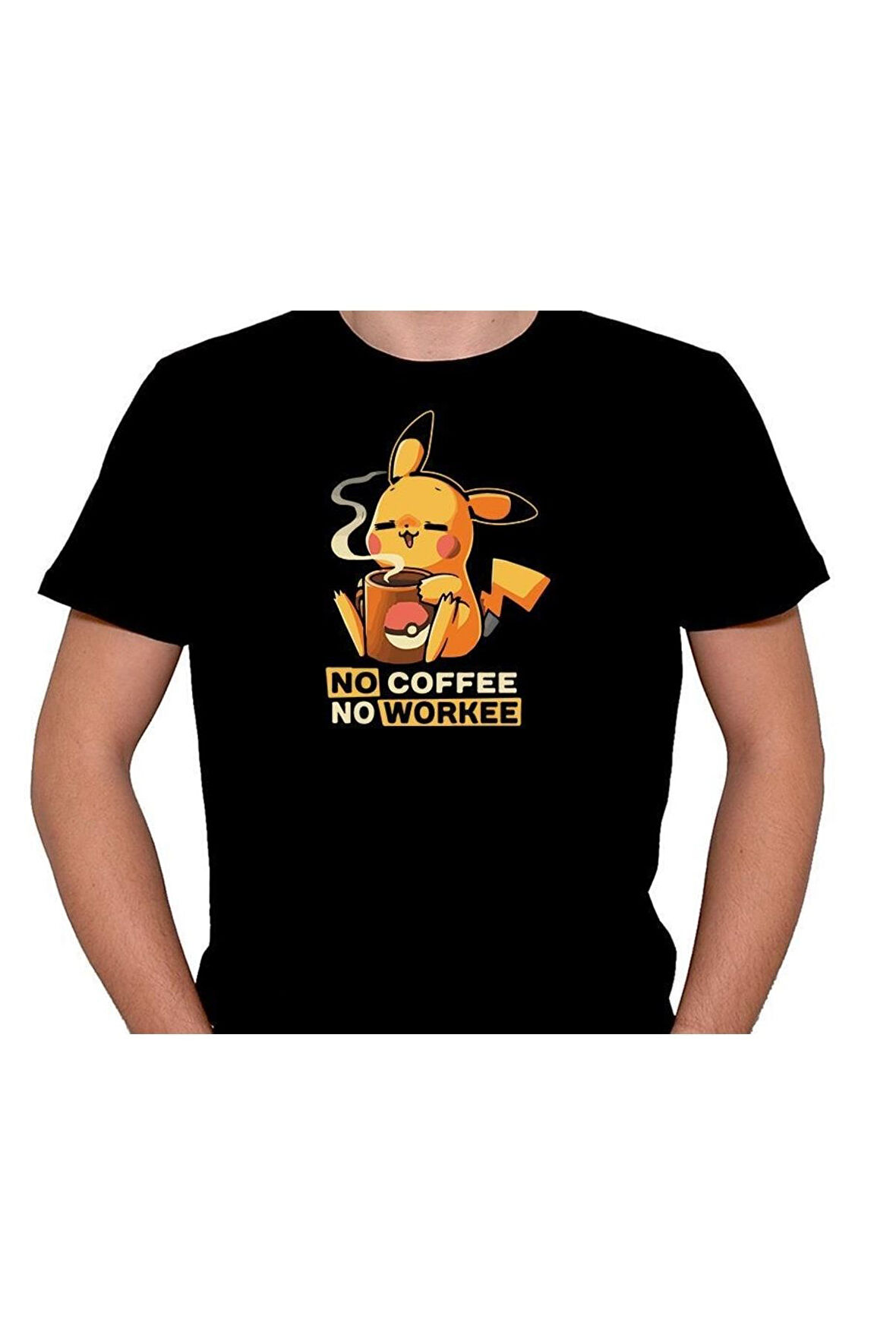 Pokemon Pikachu Pikaçu No Coffee No Workee Tişört Unisex T-shirt