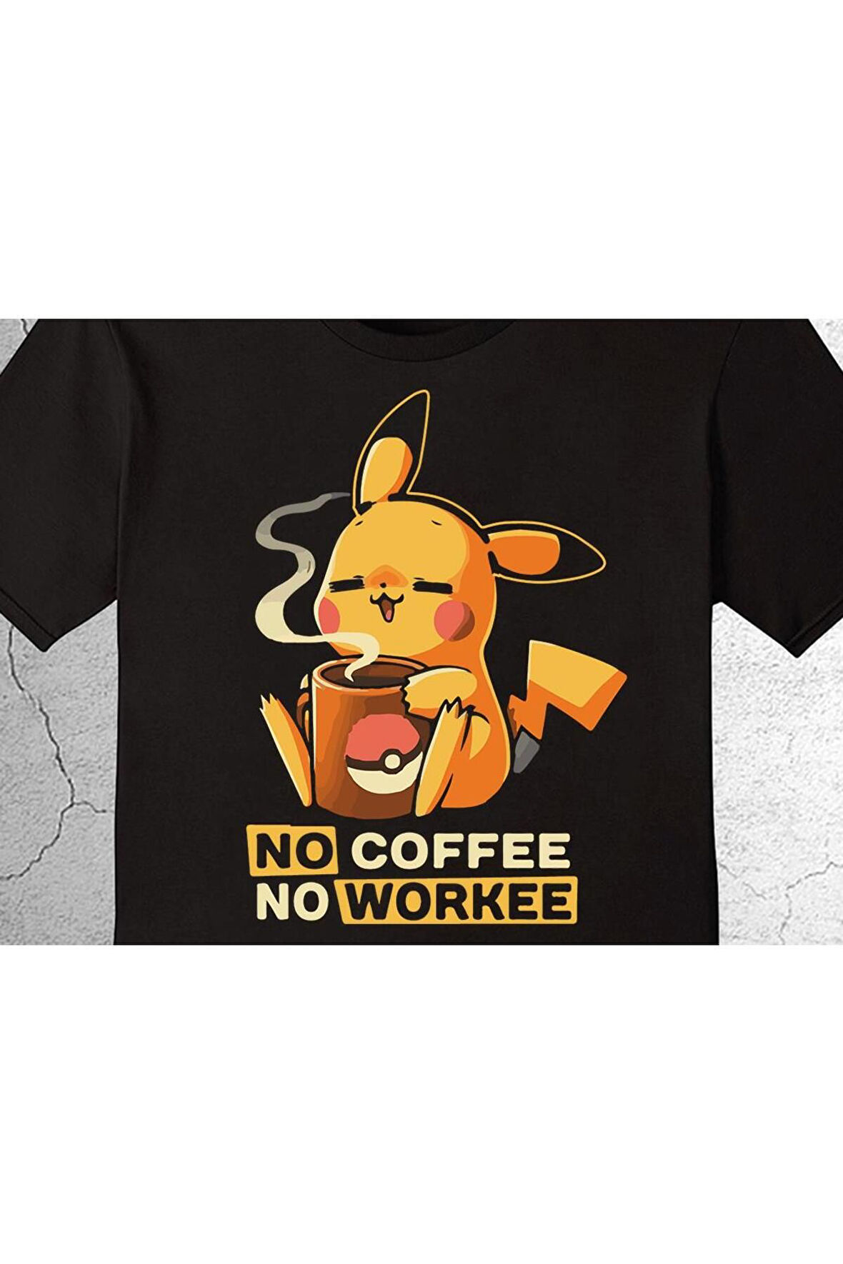 Pokemon Pikachu Pikaçu No Coffee No Workee Tişört Çocuk T-shirt
