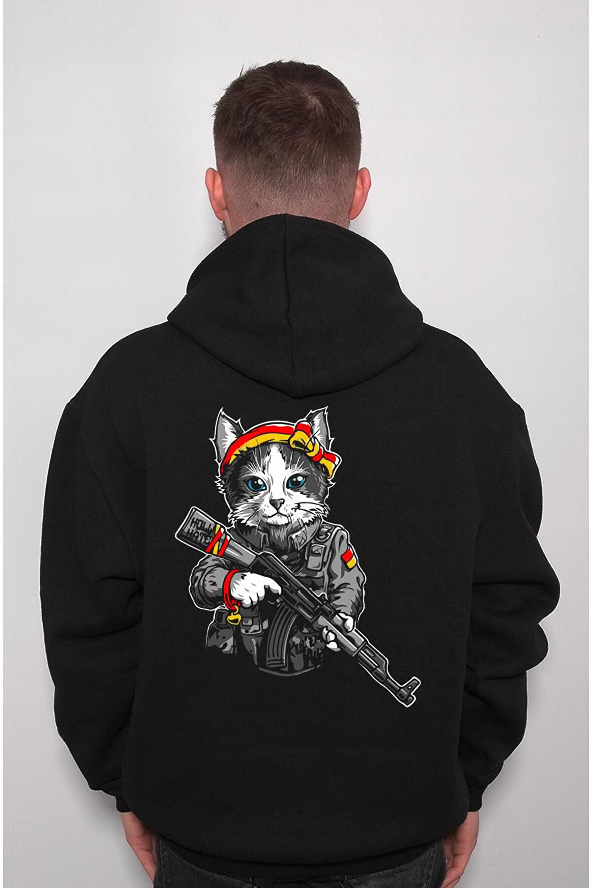 Asker Solider Cat Kedi Warrior Savaşçı Sweatshirt Unisex Kapüşonlu Hoodie