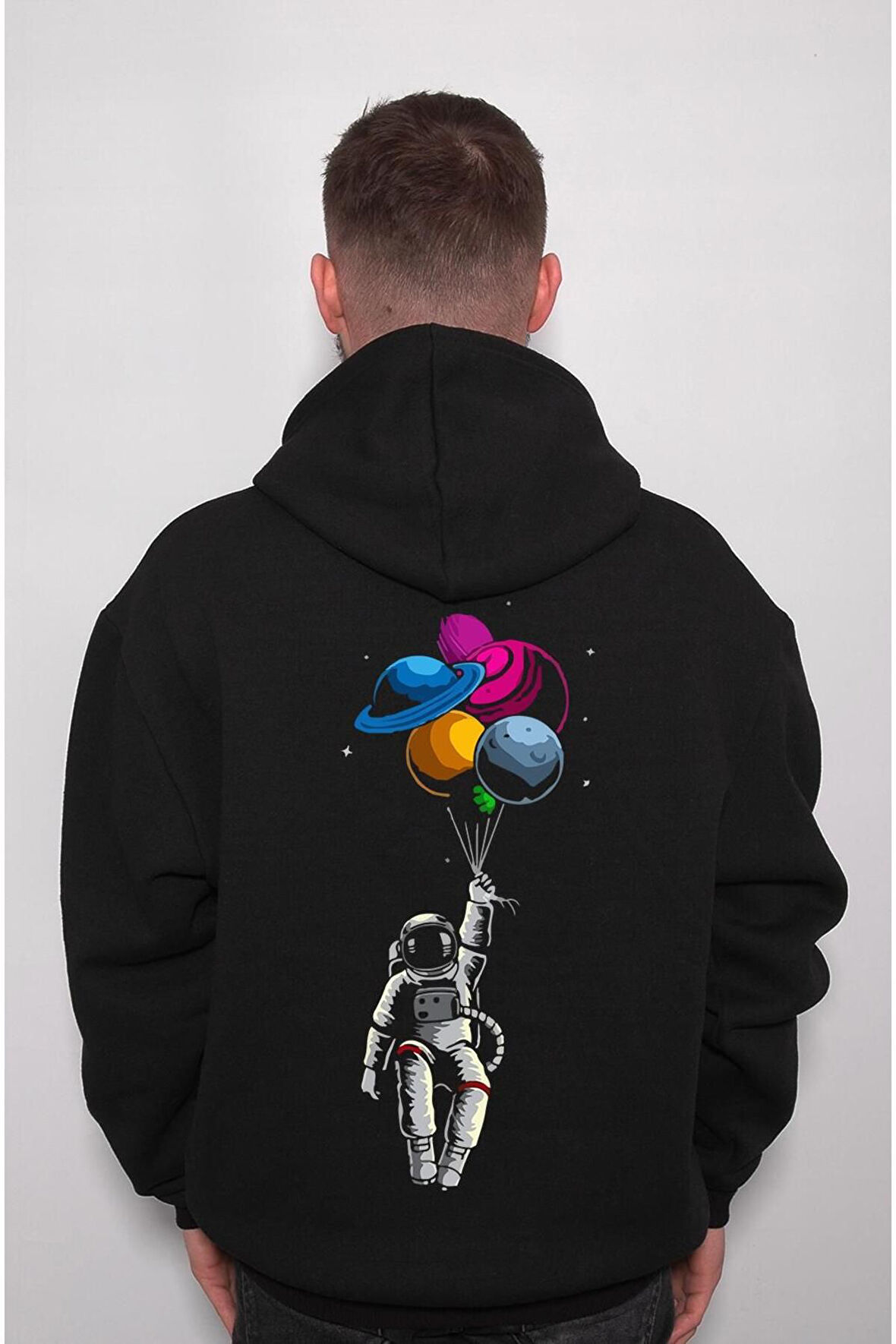 Astronot Gezegenler Space Balon Cosmos Sweatshirt Unisex Kapüşonlu Hoodie