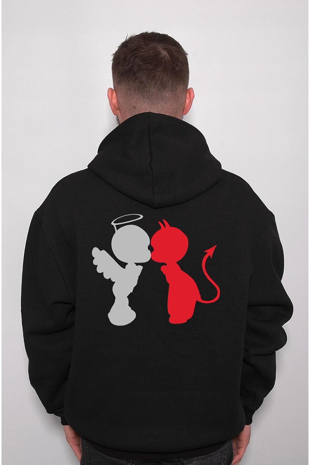 Angel Devil Love Şeytan Melek Aşkı Iyilik Kötülük Sweatshirt Unisex Kapüşonlu Hoodie