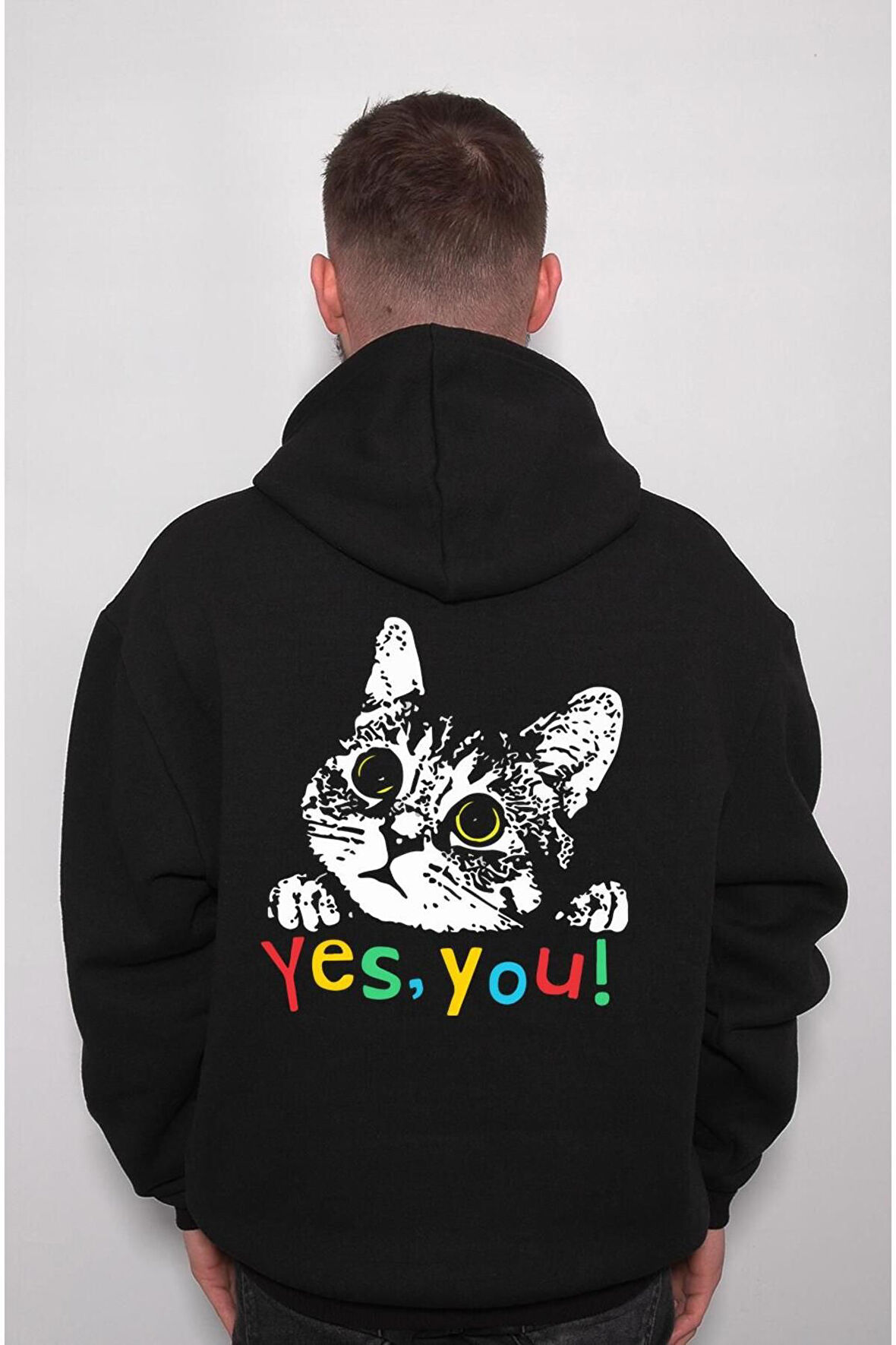 Sevimli Kedi Cute Cat Yes You Evet Sen Sweatshirt Unisex Kapüşonlu Hoodie