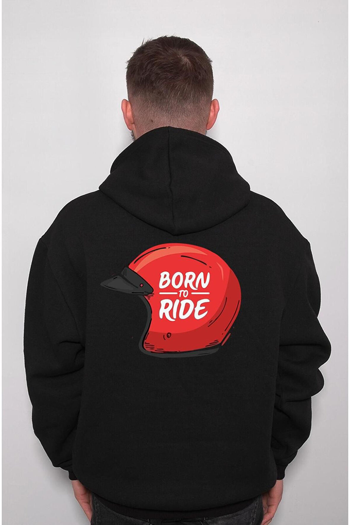 Born To Ride Kask Sürücü Rider Sweatshirt Unisex Kapüşonlu Hoodie