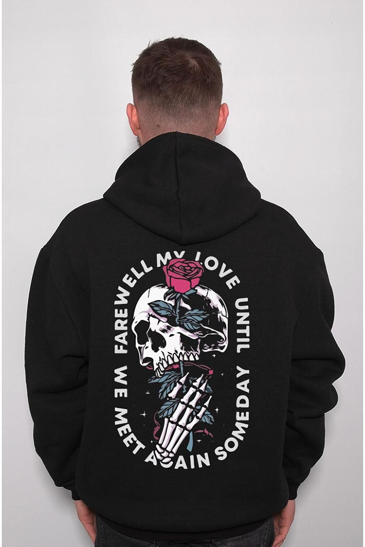 Rose And Gun Skull Kuru Kafa Gül Sweatshirt Unisex Kapüşonlu Hoodie