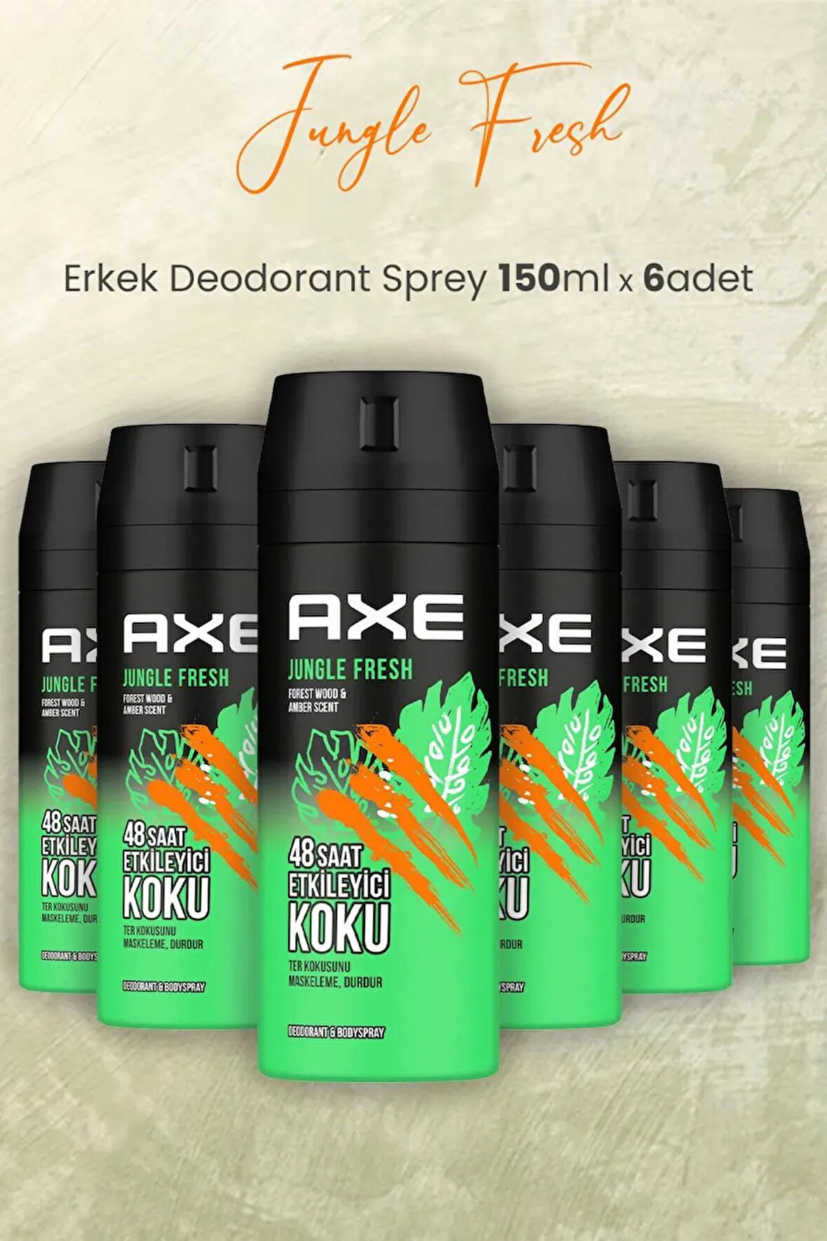 Erkek Sprey Deodorant Jungle Fresh 48 Saat Etkileyici Koku 150 ml * 6 Adet