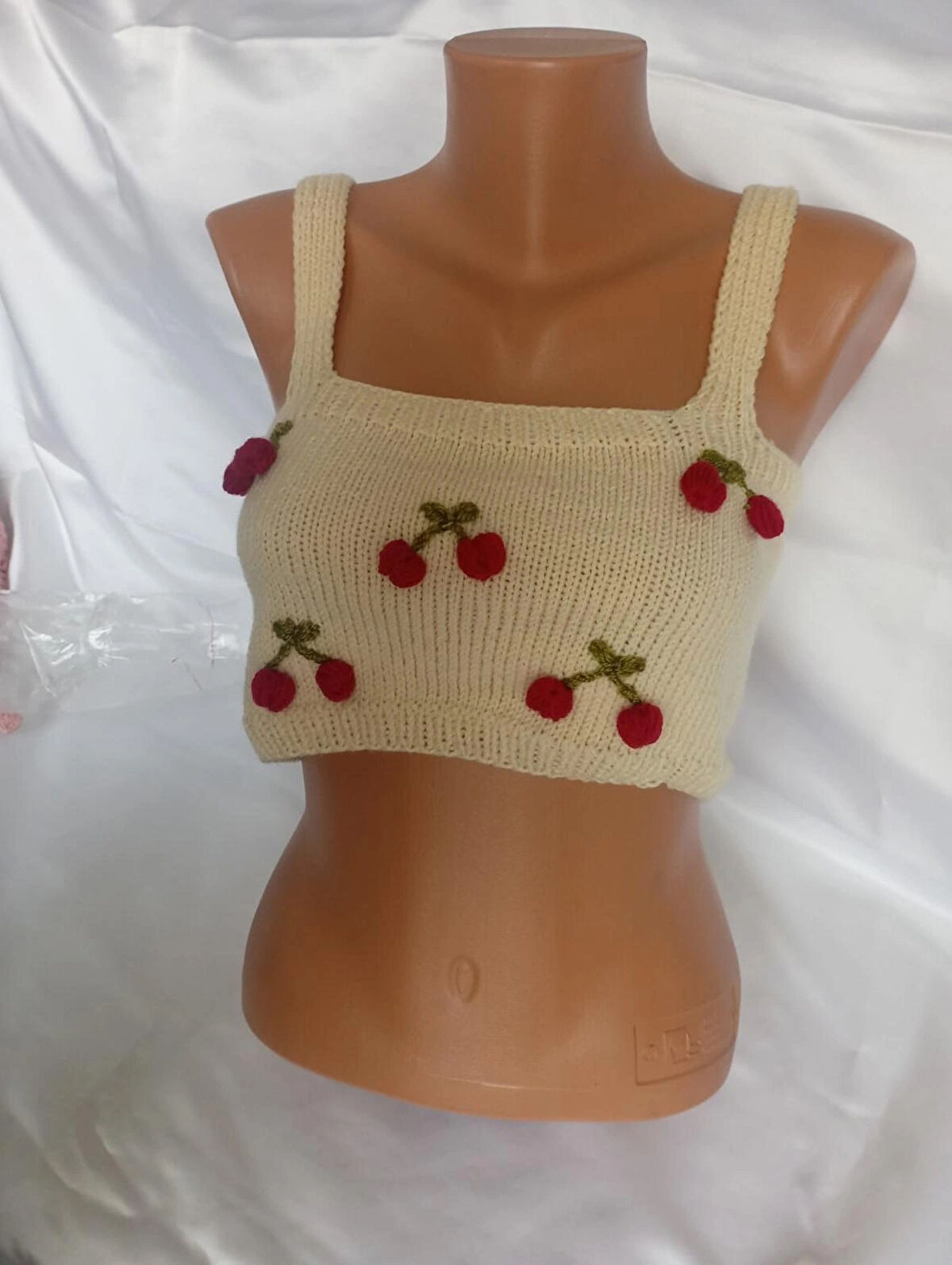 Crop Top Büstiyer Açık Sarı Kiraz Desenli Handmade