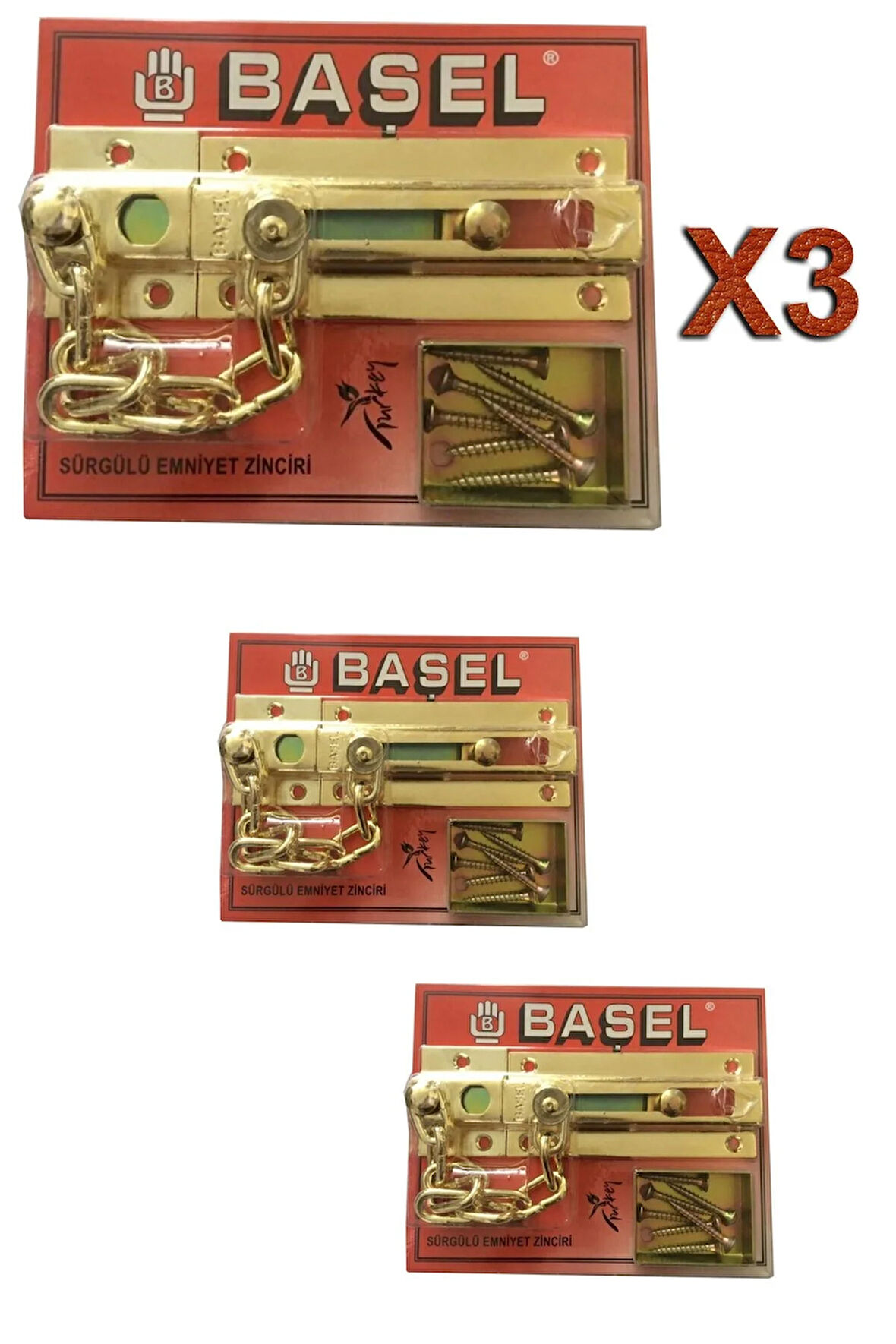 Sürgülü Kapı Emniyet Zinciri Sarı (3 Adet)