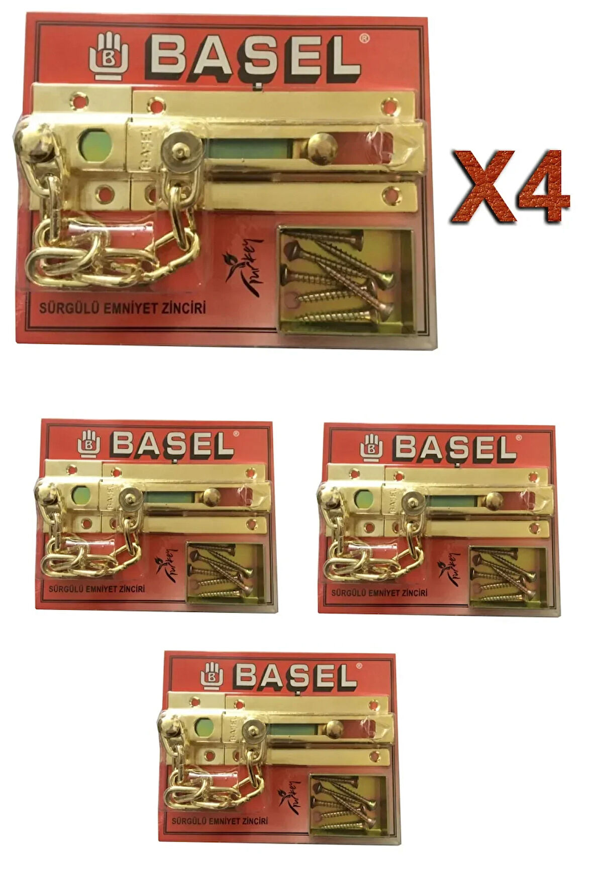 Sürgülü Kapı Emniyet Zinciri Sarı (4 Adet)