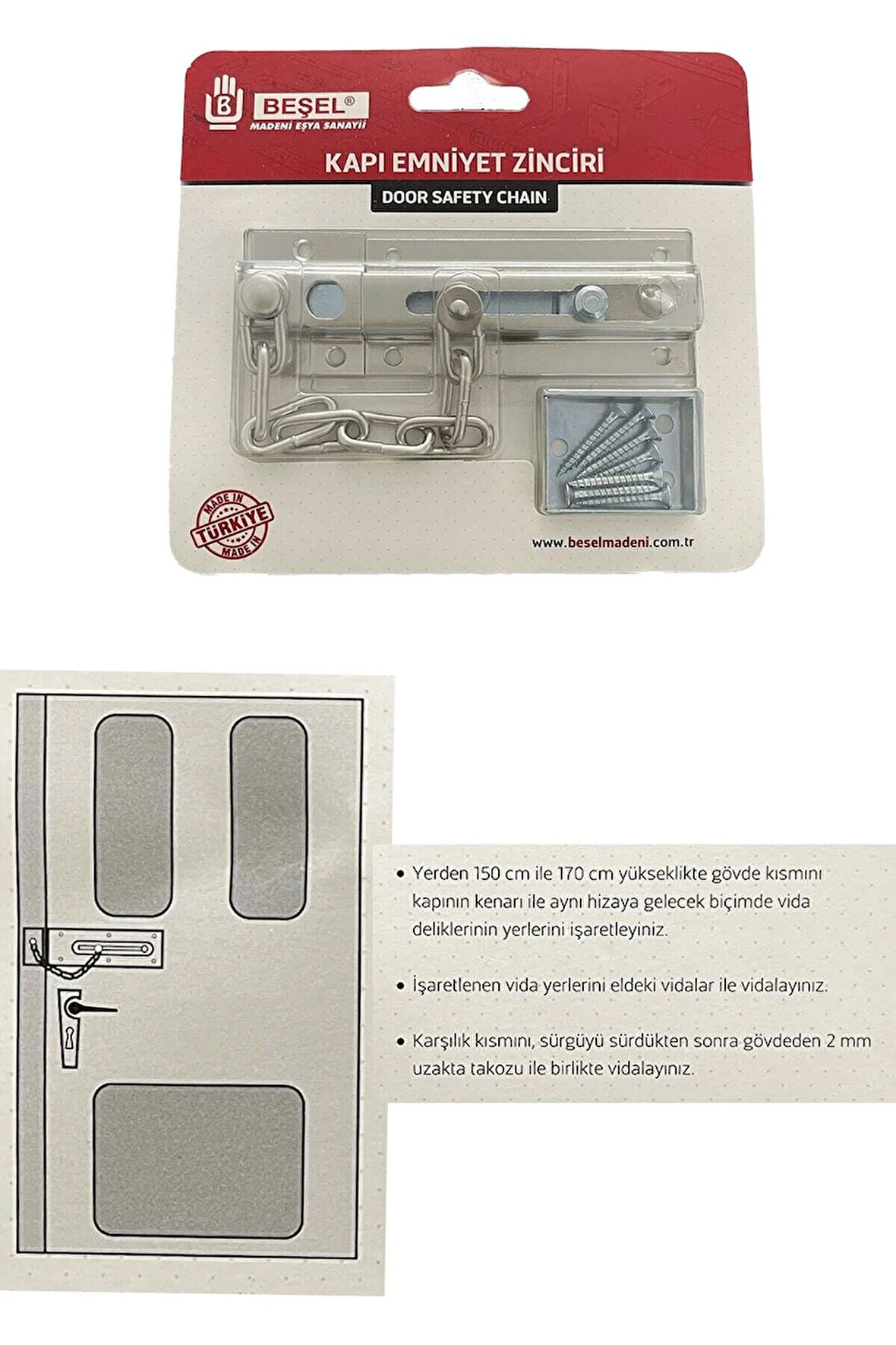 Sürgülü Kapı Emniyet Zinciri Saten (1 ADET) TR