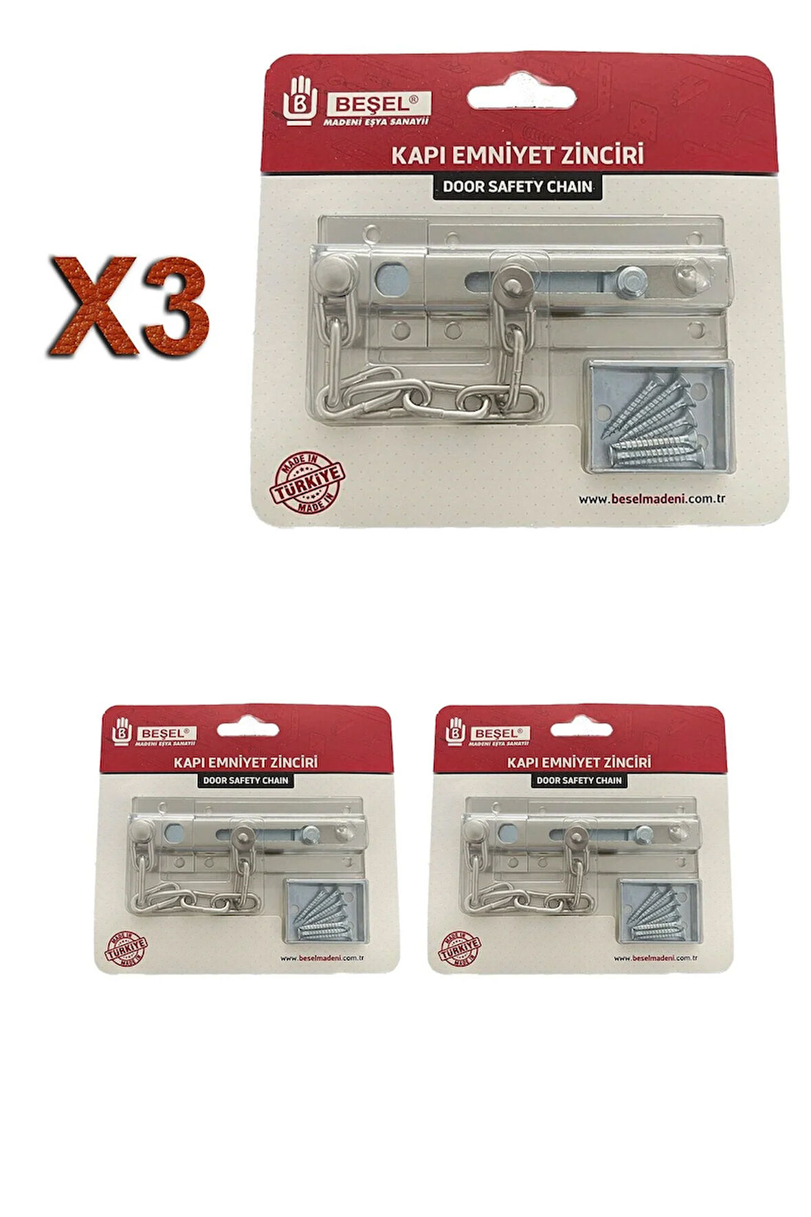 Sürgülü Kapı Emniyet Zinciri Saten (3 ADET)
