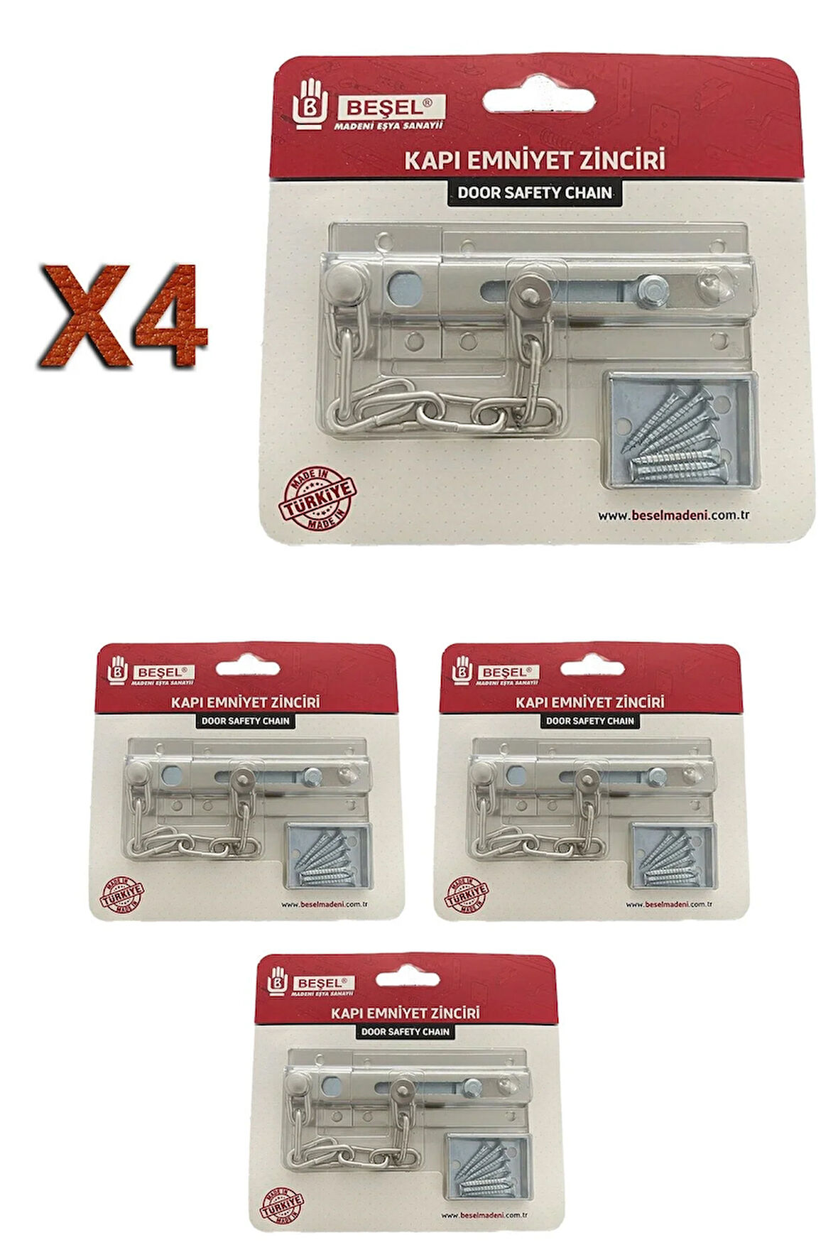 Sürgülü Kapı Emniyet Zinciri Saten (4 ADET)