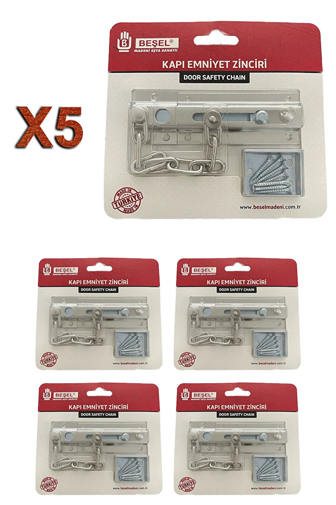 Sürgülü Kapı Emniyet Zinciri Saten (5 ADET)