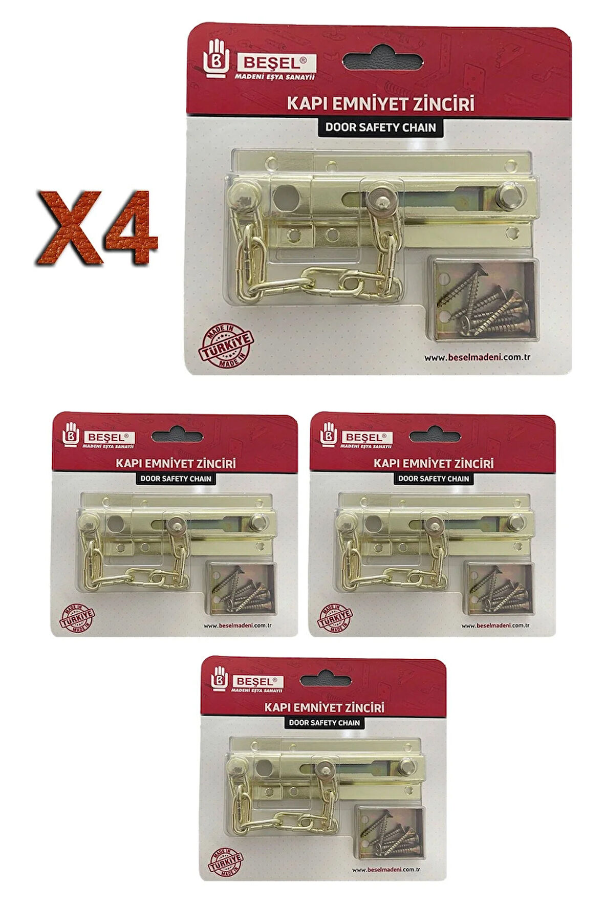 Sürgülü Kapı Emniyet Zinciri Sarı (4 ADET)